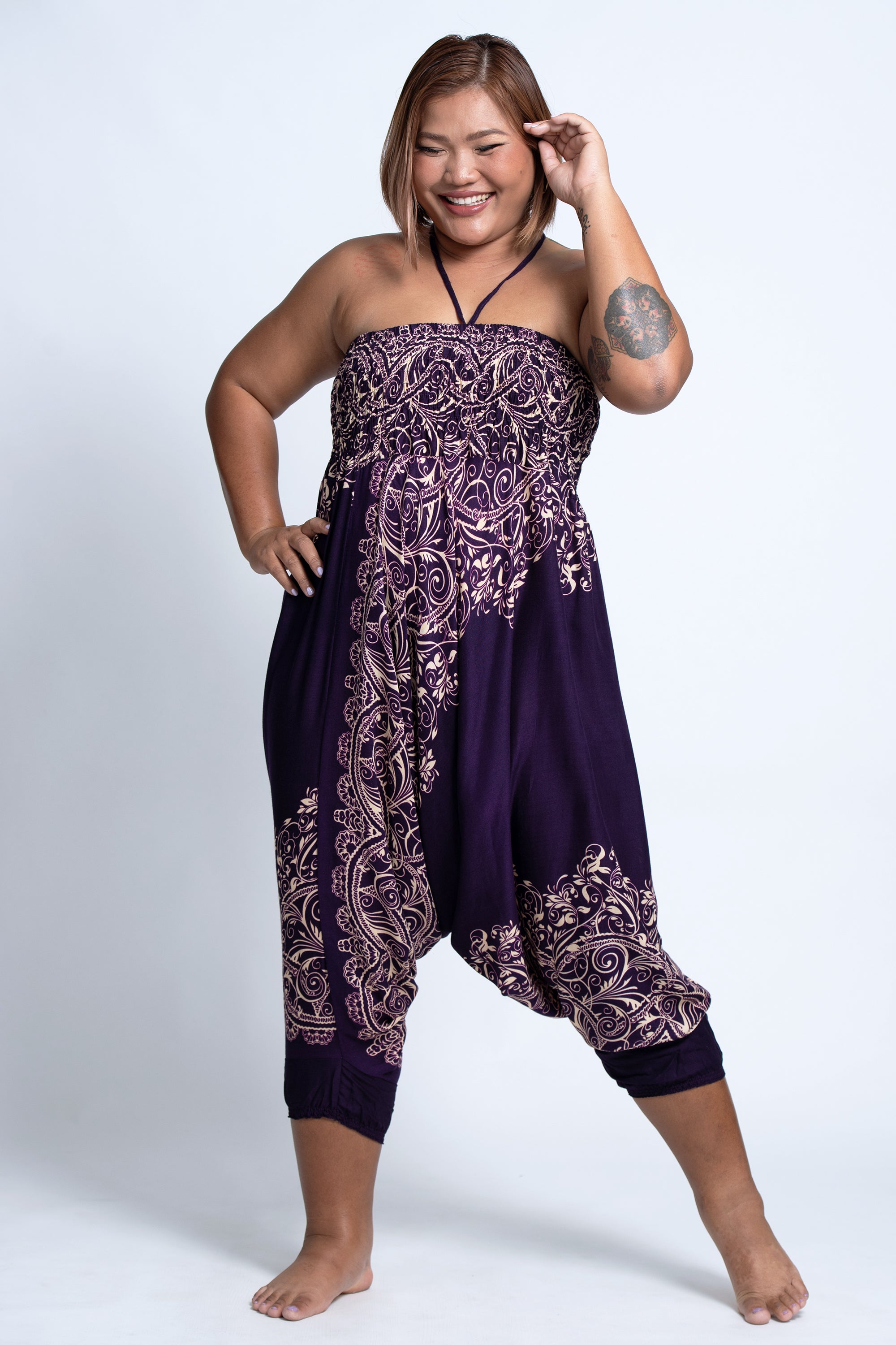 Plus Size Vines 2-in-1 Jumpsuit Harem Pants in Purple