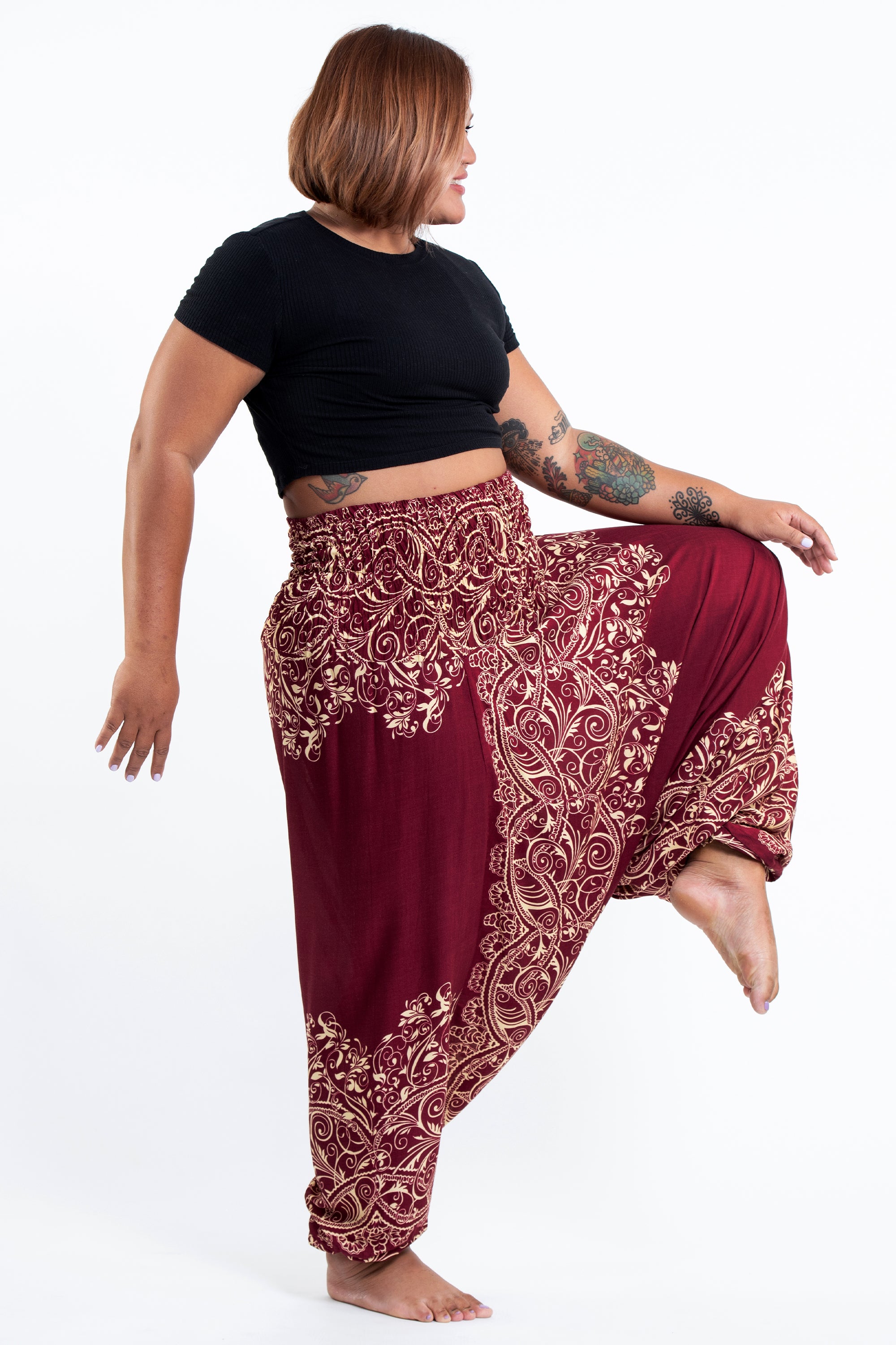 Plus Size Vines 2-in-1 Jumpsuit Harem Pants in Red
