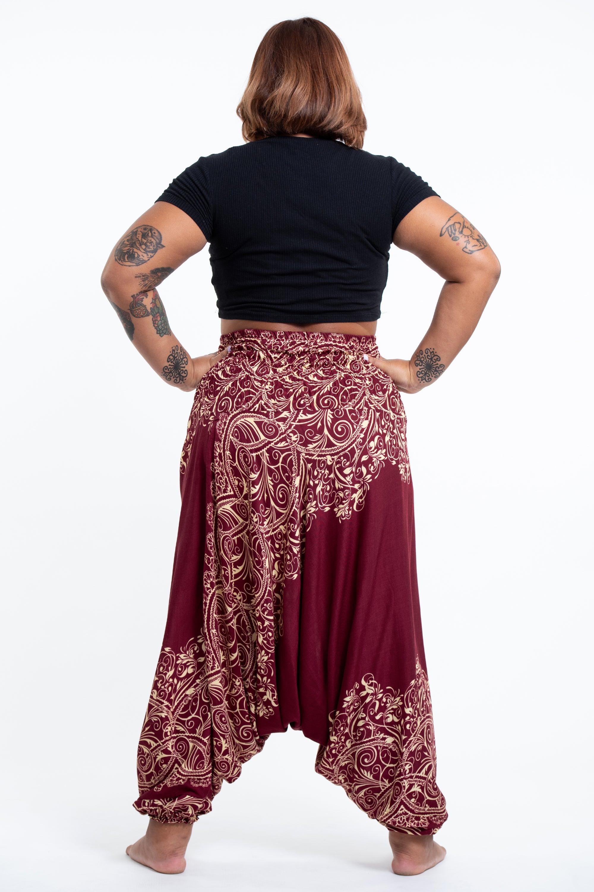 Plus Size Vines 2-in-1 Jumpsuit Harem Pants in Red