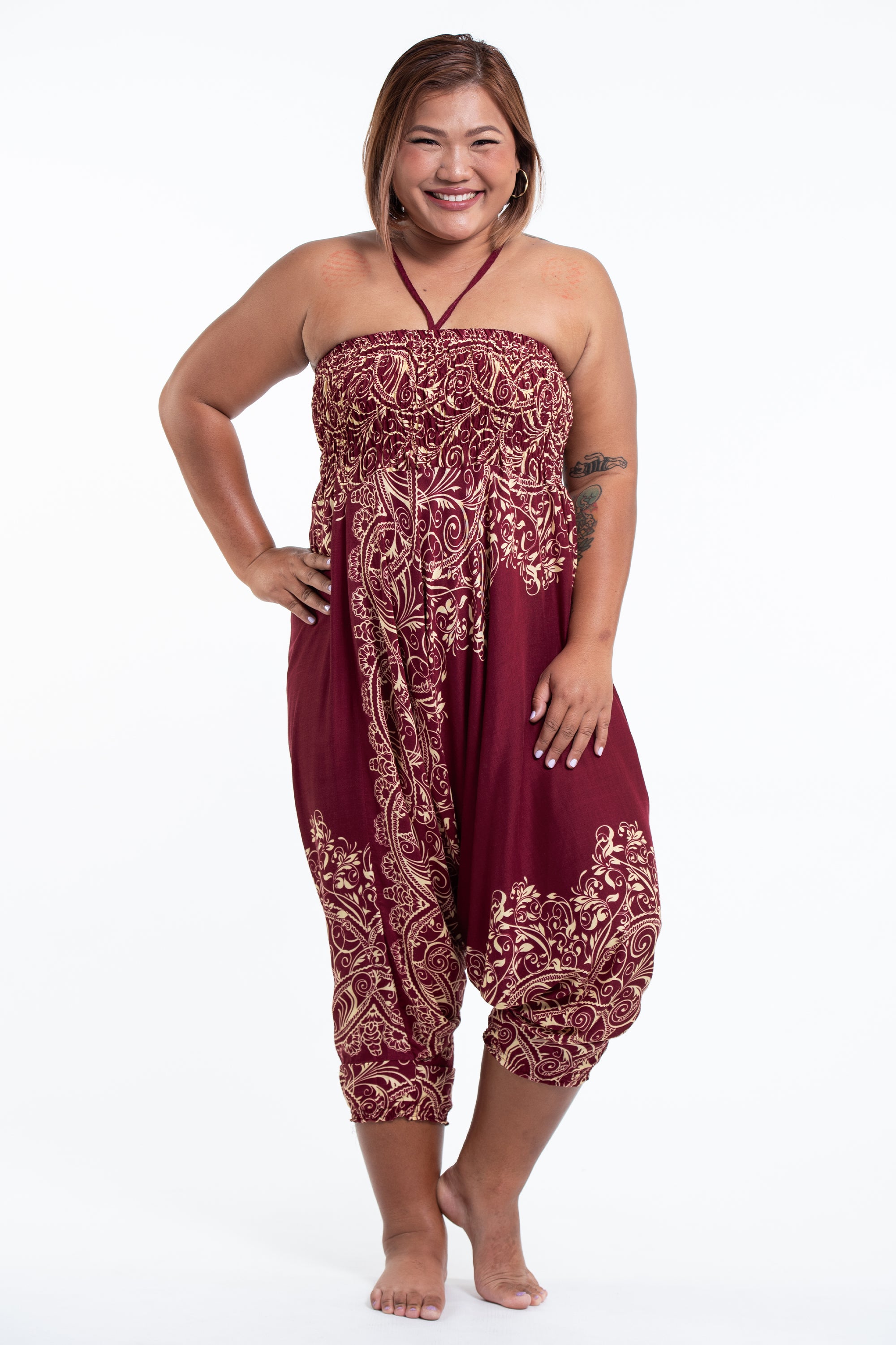 Plus Size Vines 2-in-1 Jumpsuit Harem Pants in Red