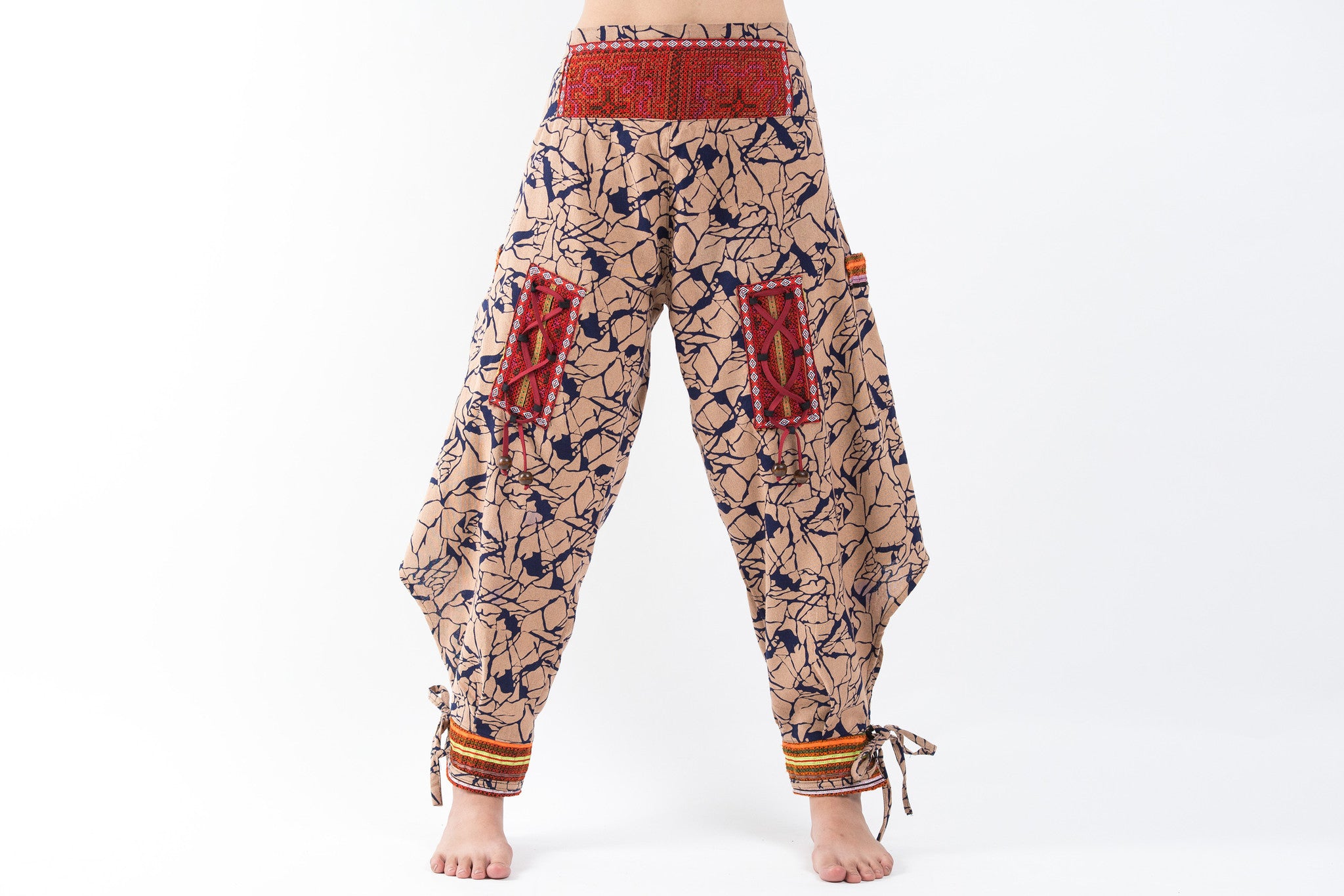 Shattered Pattern Thai Hill Tribe Fabric Women's Harem Pants with Ankle Cuffs