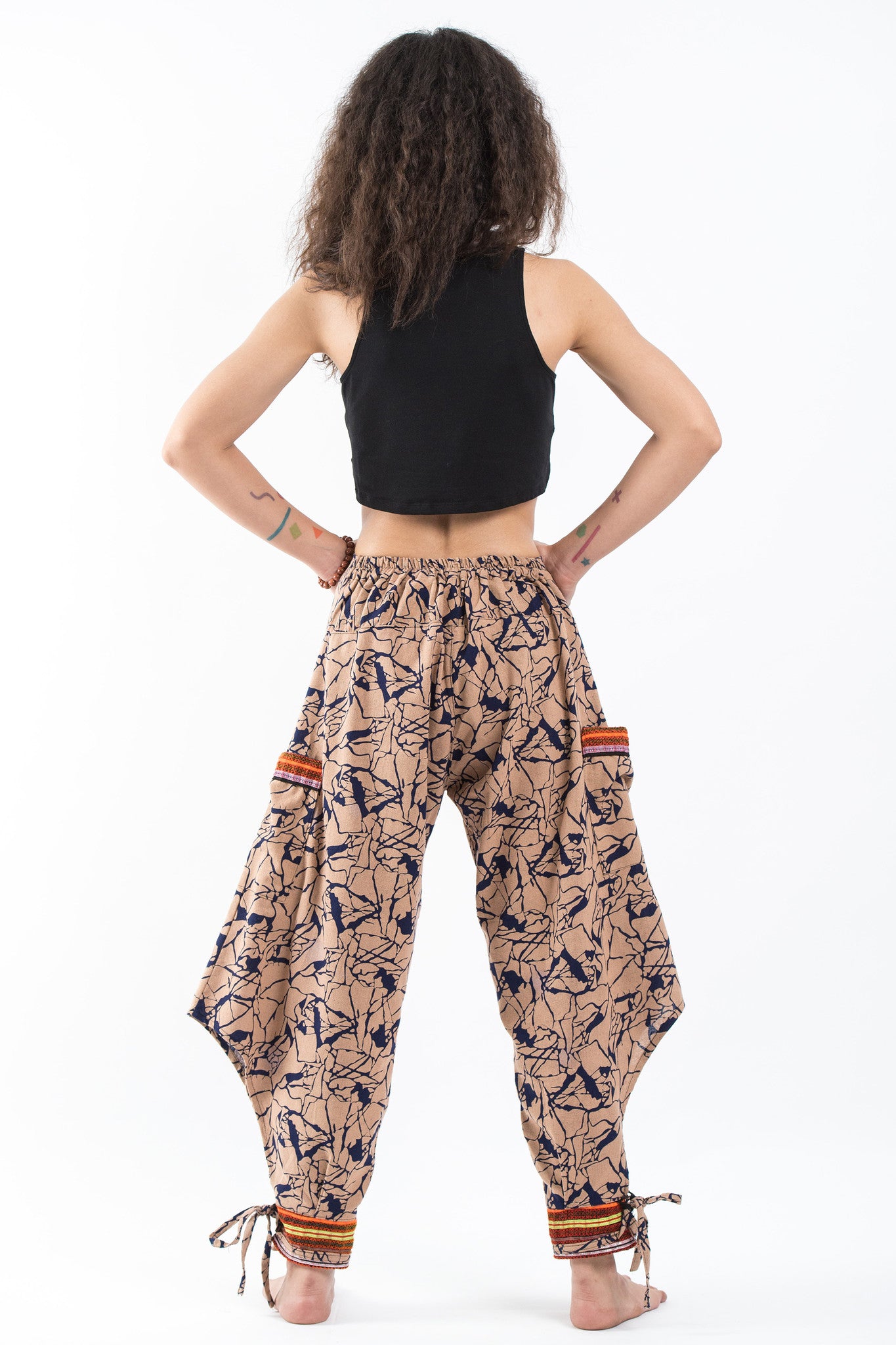 Shattered Pattern Thai Hill Tribe Fabric Women's Harem Pants with Ankle Cuffs