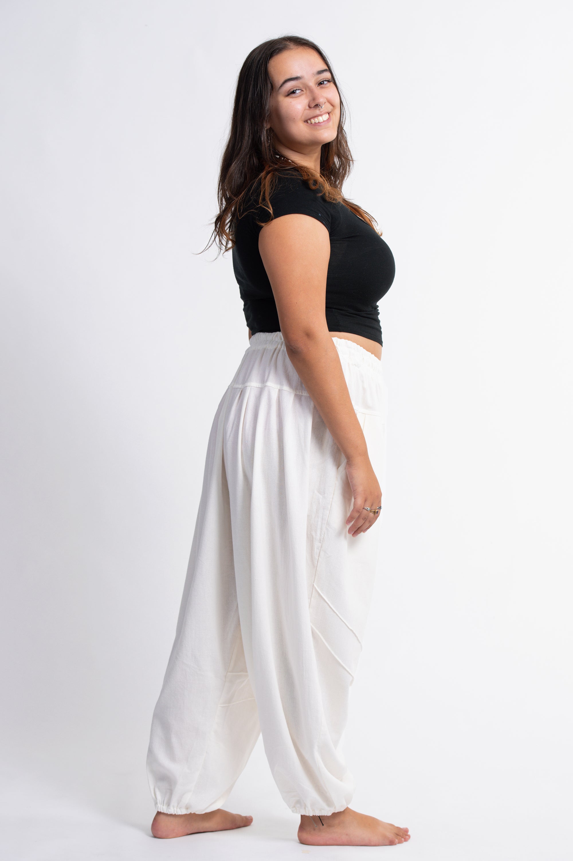 Plus Size Genie Women's Cotton Harem Pants in White