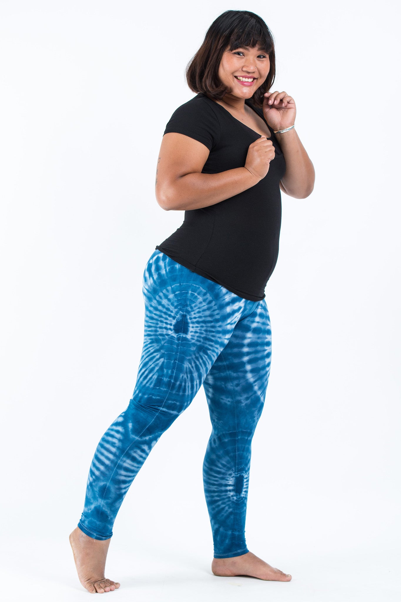 PLUS SIZE Tie Dye Leggings in White Blue