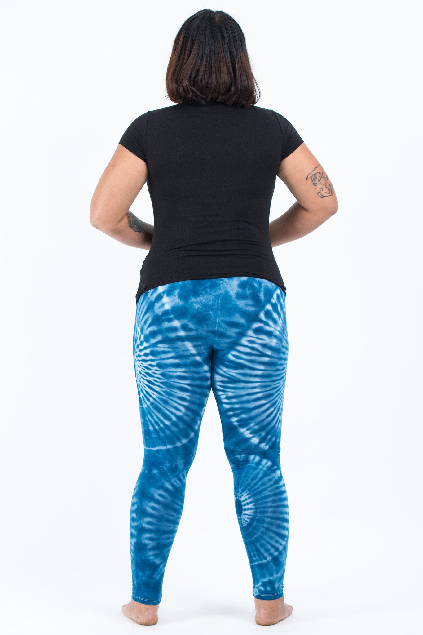 PLUS SIZE Tie Dye Leggings in White Blue