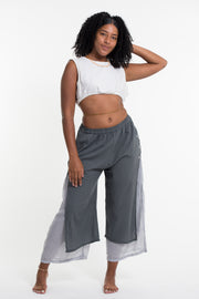 Women's Cotton Double Layers Cropped Pants in Solid Gray