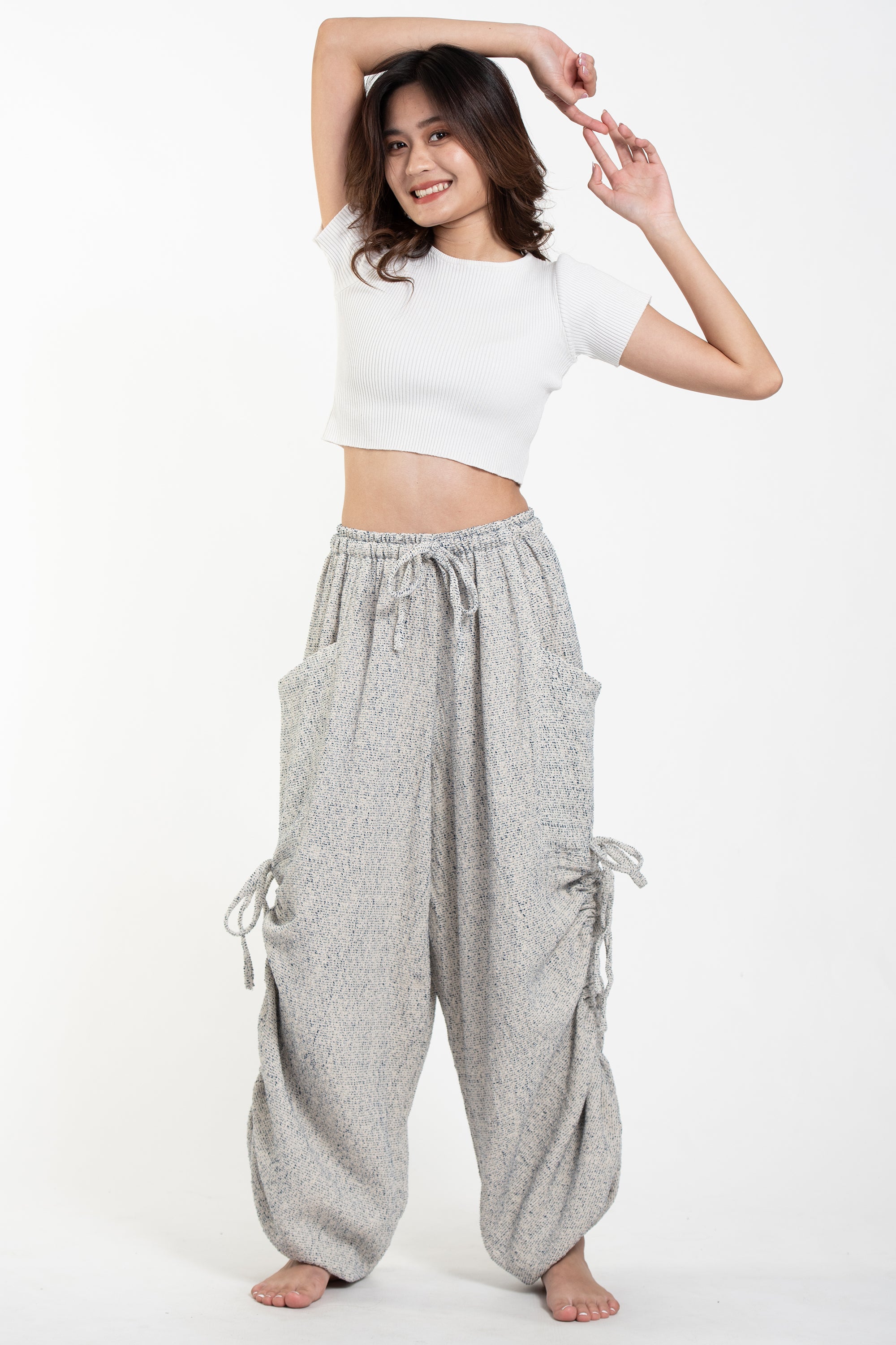 Women's Ribbed Cotton Pants in Blue