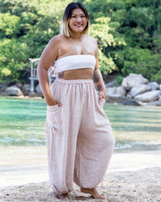 Plus Size Women's Ribbed Cotton Pants in Pink
