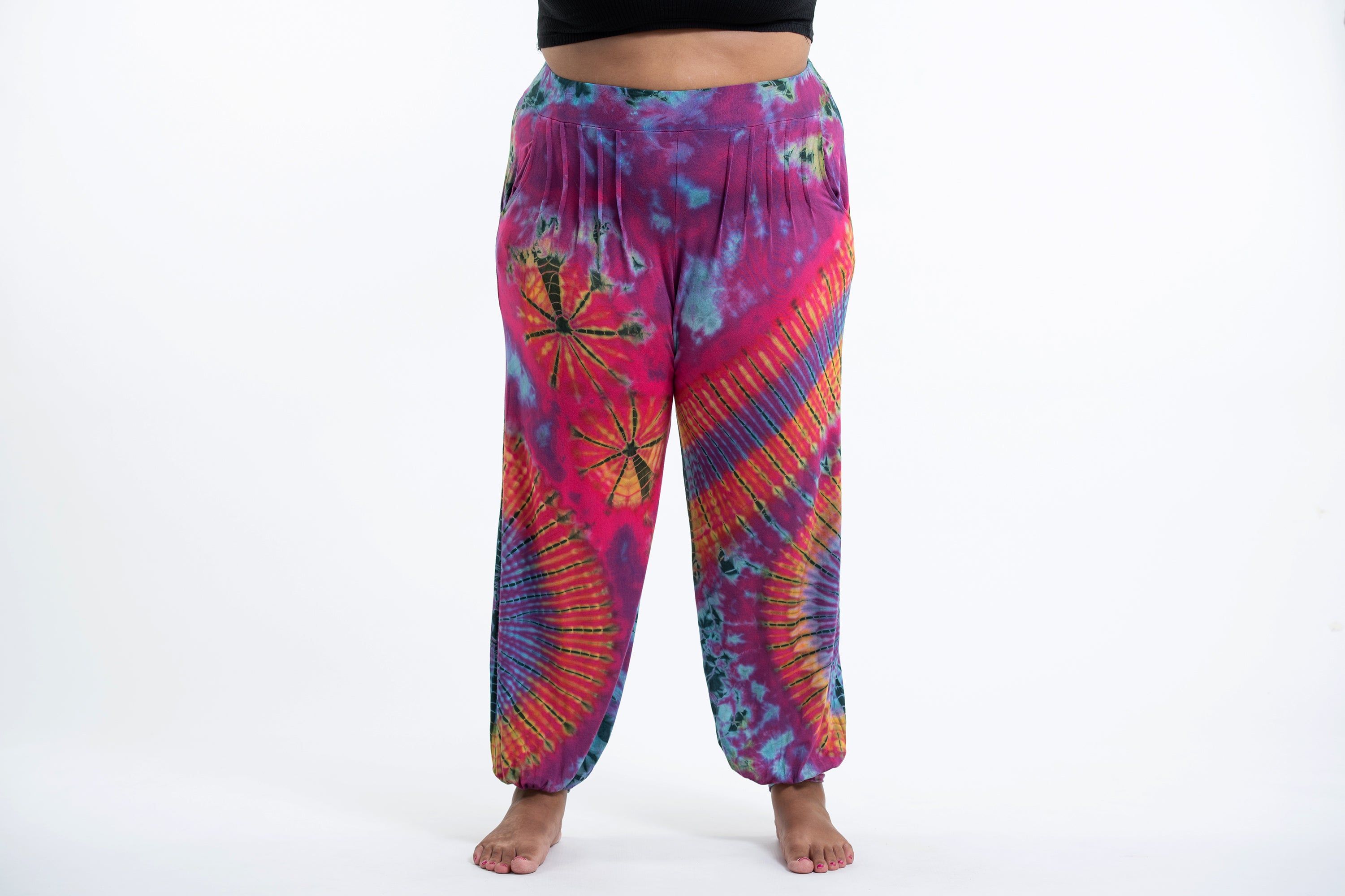 Plus Size Soft Flex Womens Tie Dye Harem Pants in Pink