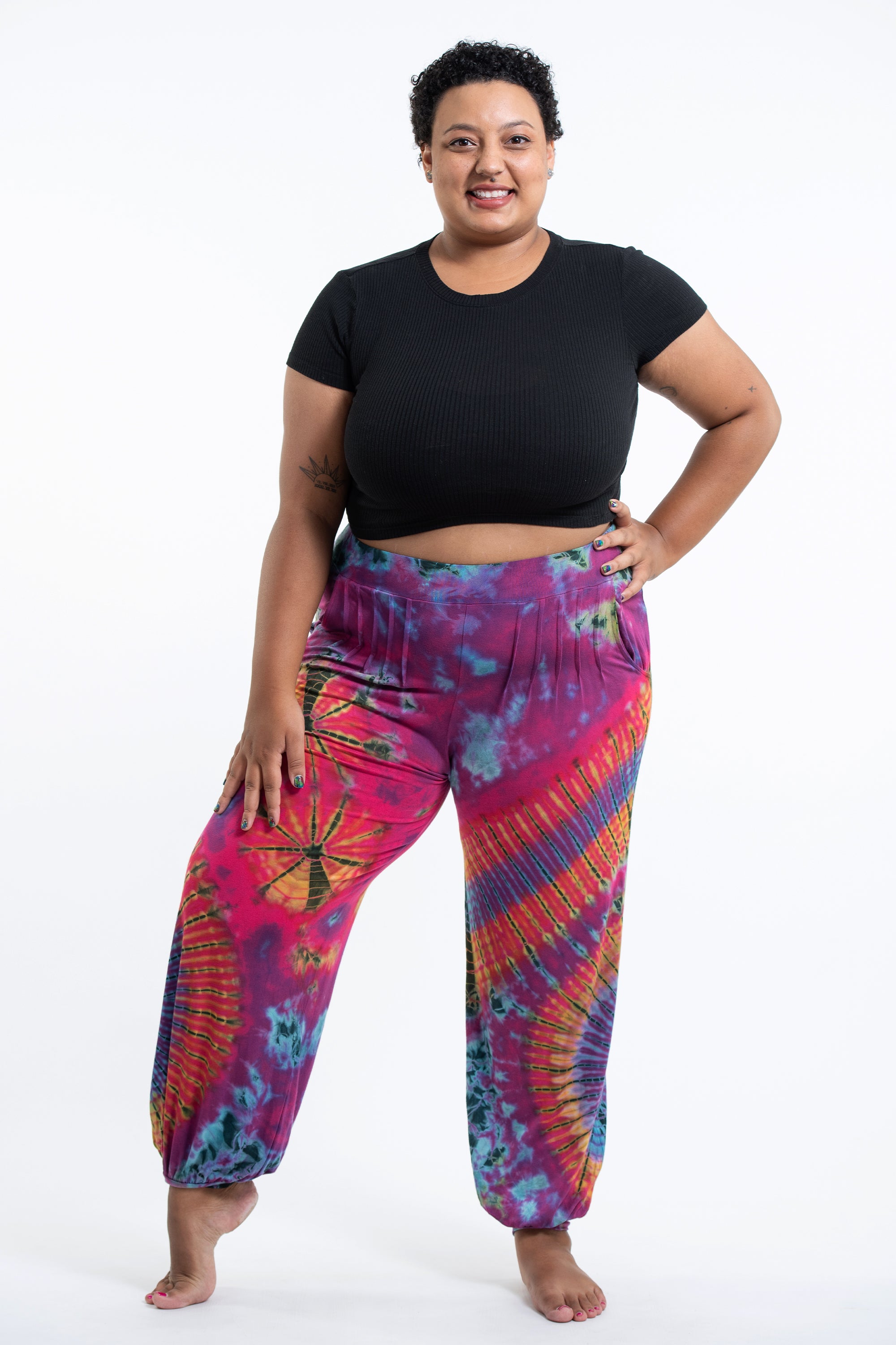 Plus Size Soft Flex Womens Tie Dye Harem Pants in Pink