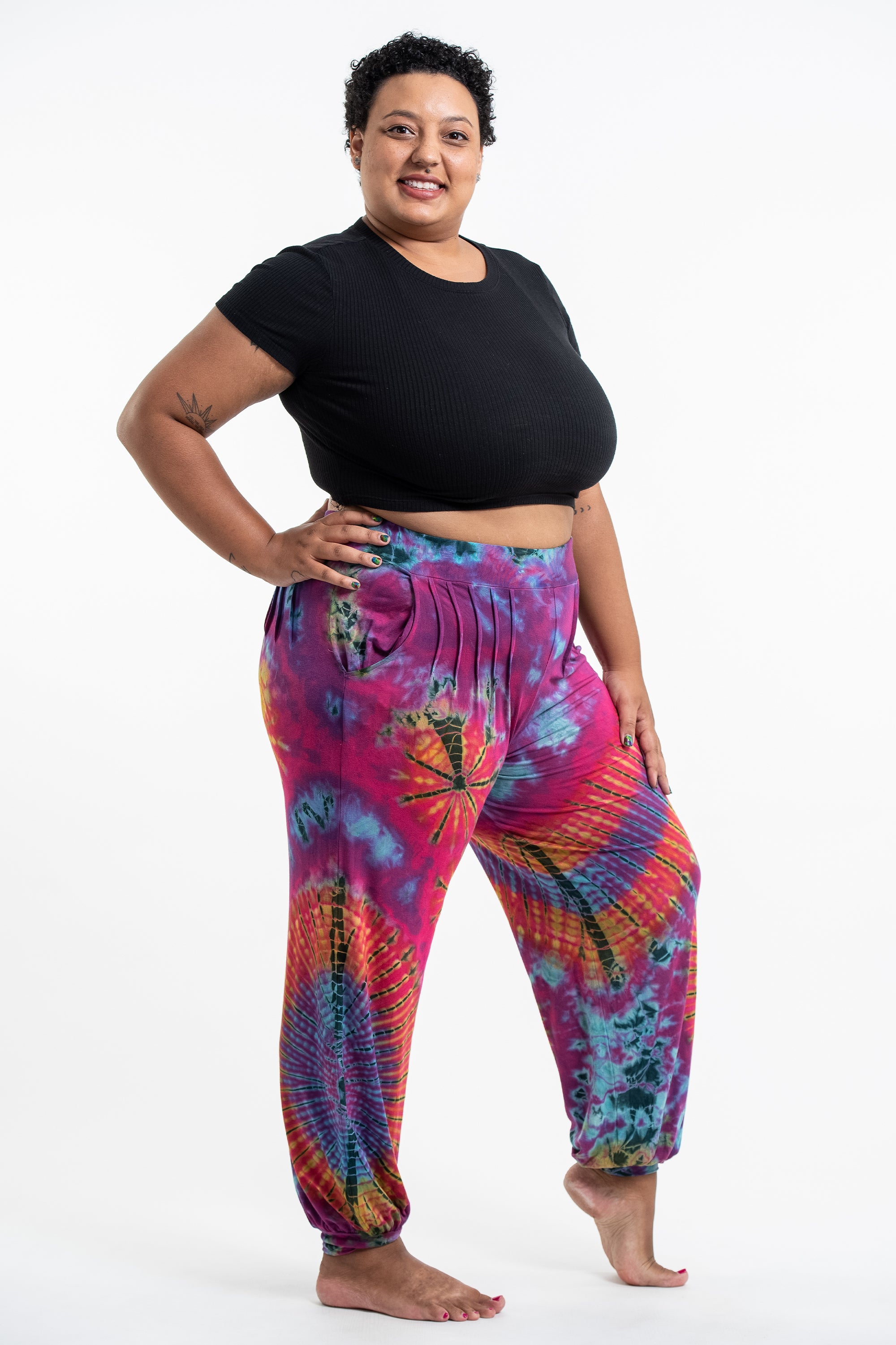 Plus Size Soft Flex Womens Tie Dye Harem Pants in Pink