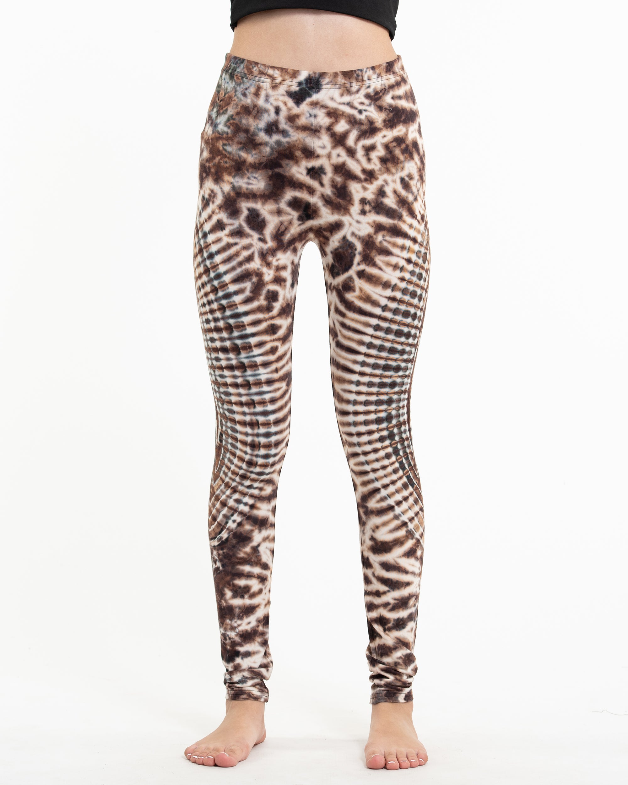 Oval Swirls Tie Dye Cotton Leggings in Brown