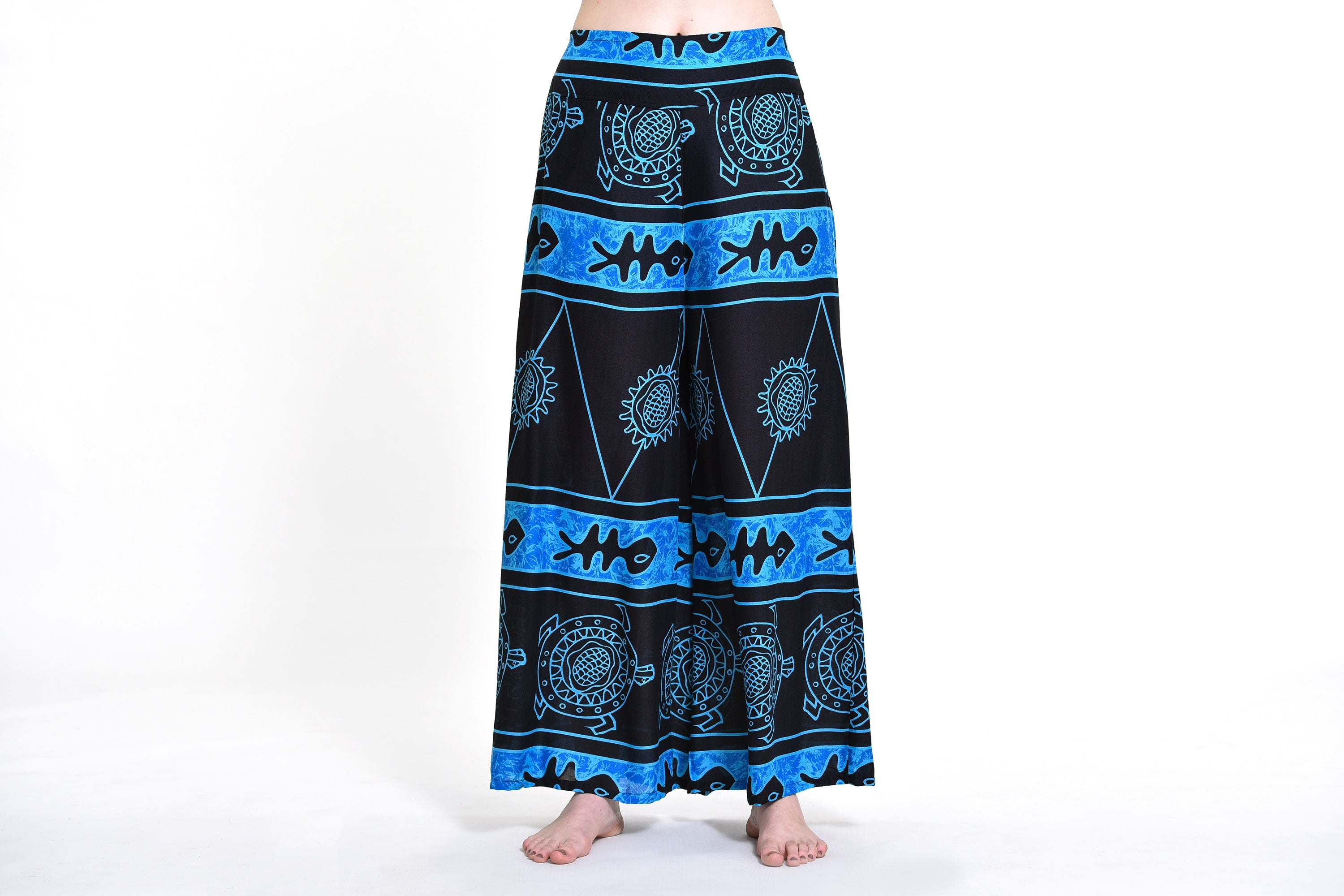Turtle Print Palazzo Style Harem Pants in Blue