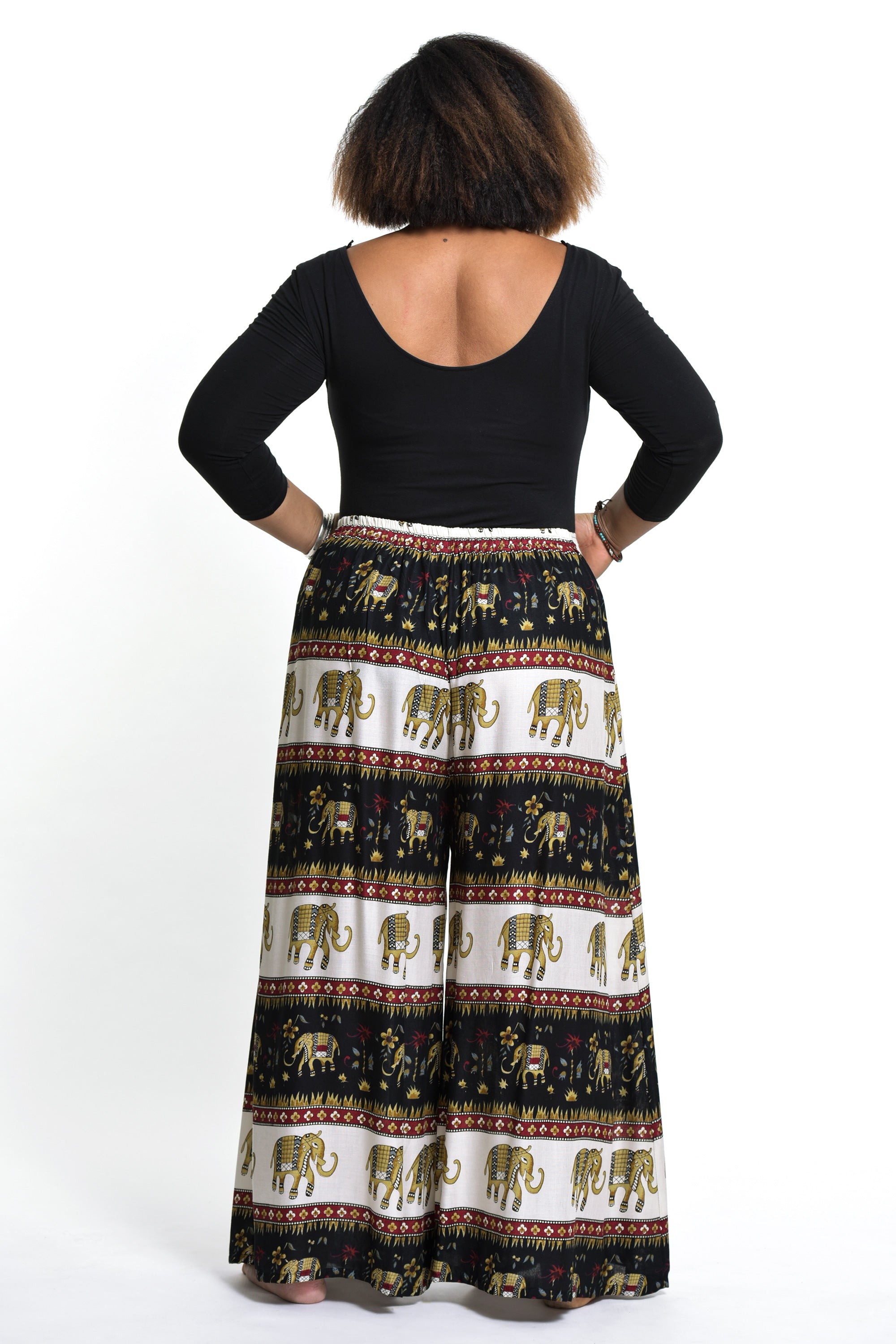Plus Size Elephant Bliss Palazzo Style Elephant Pants in Black