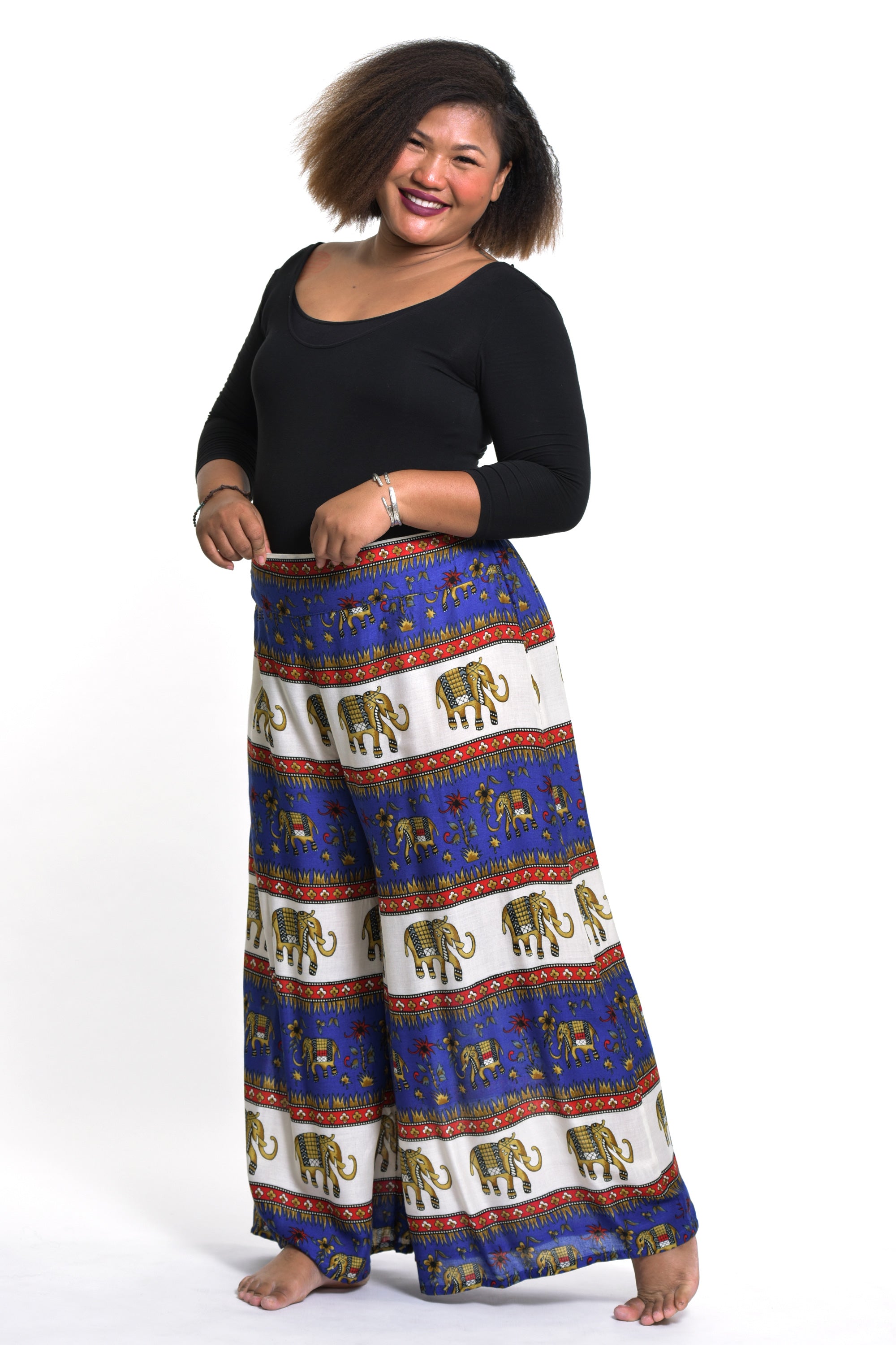 Plus Size Elephant Bliss Palazzo Style Elephant Pants in Blue