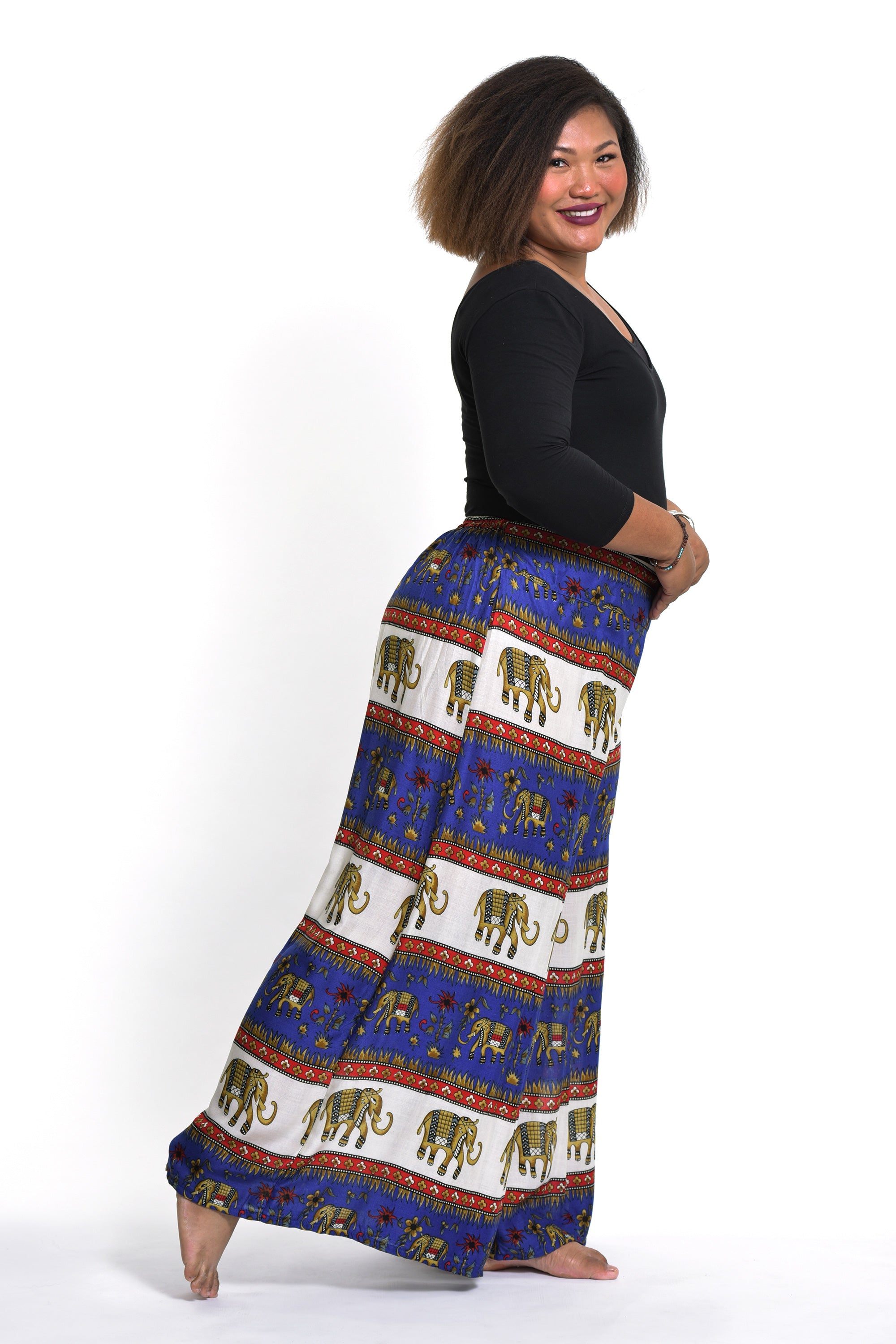 Plus Size Elephant Bliss Palazzo Style Elephant Pants in Blue