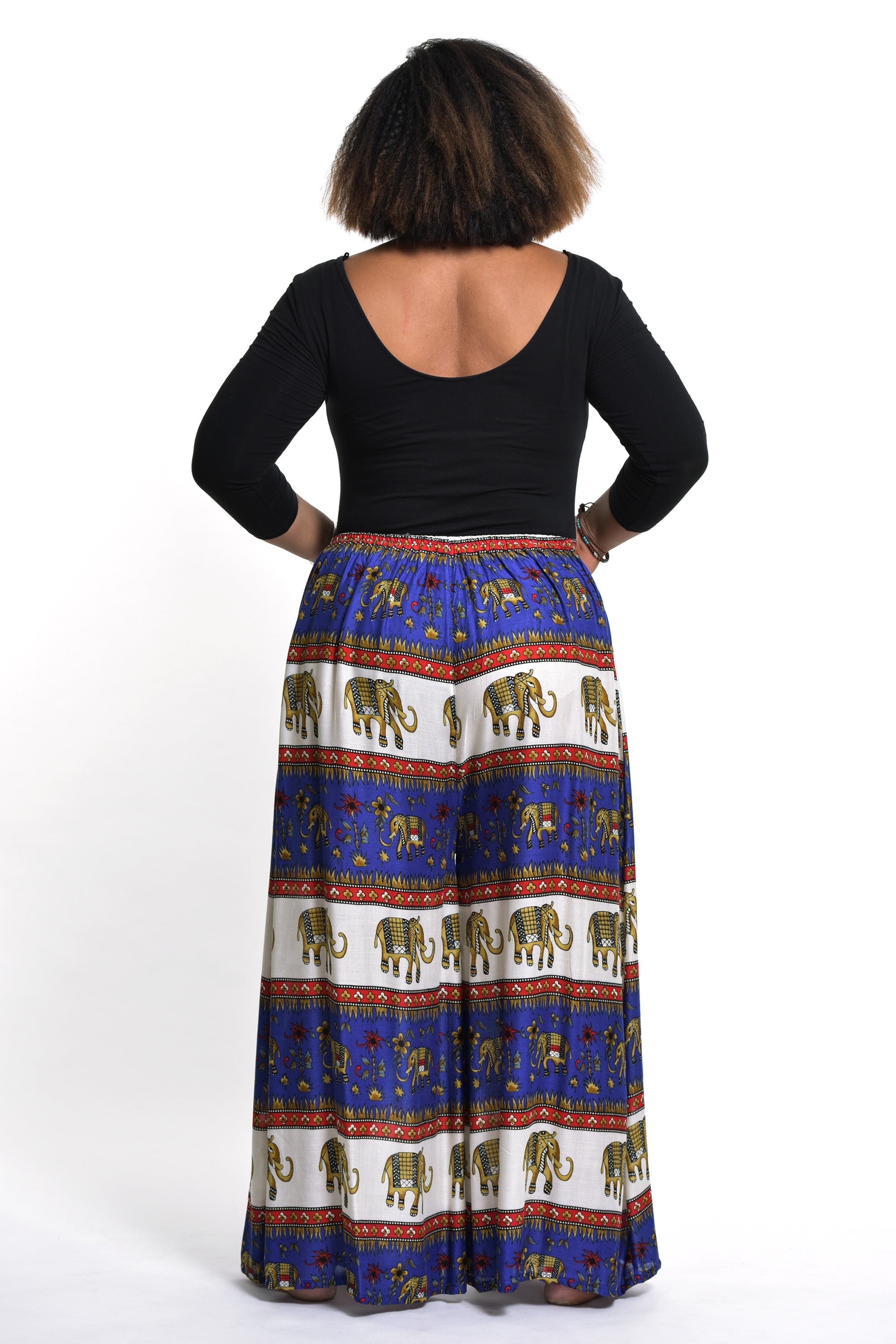 Plus Size Elephant Bliss Palazzo Style Elephant Pants in Blue