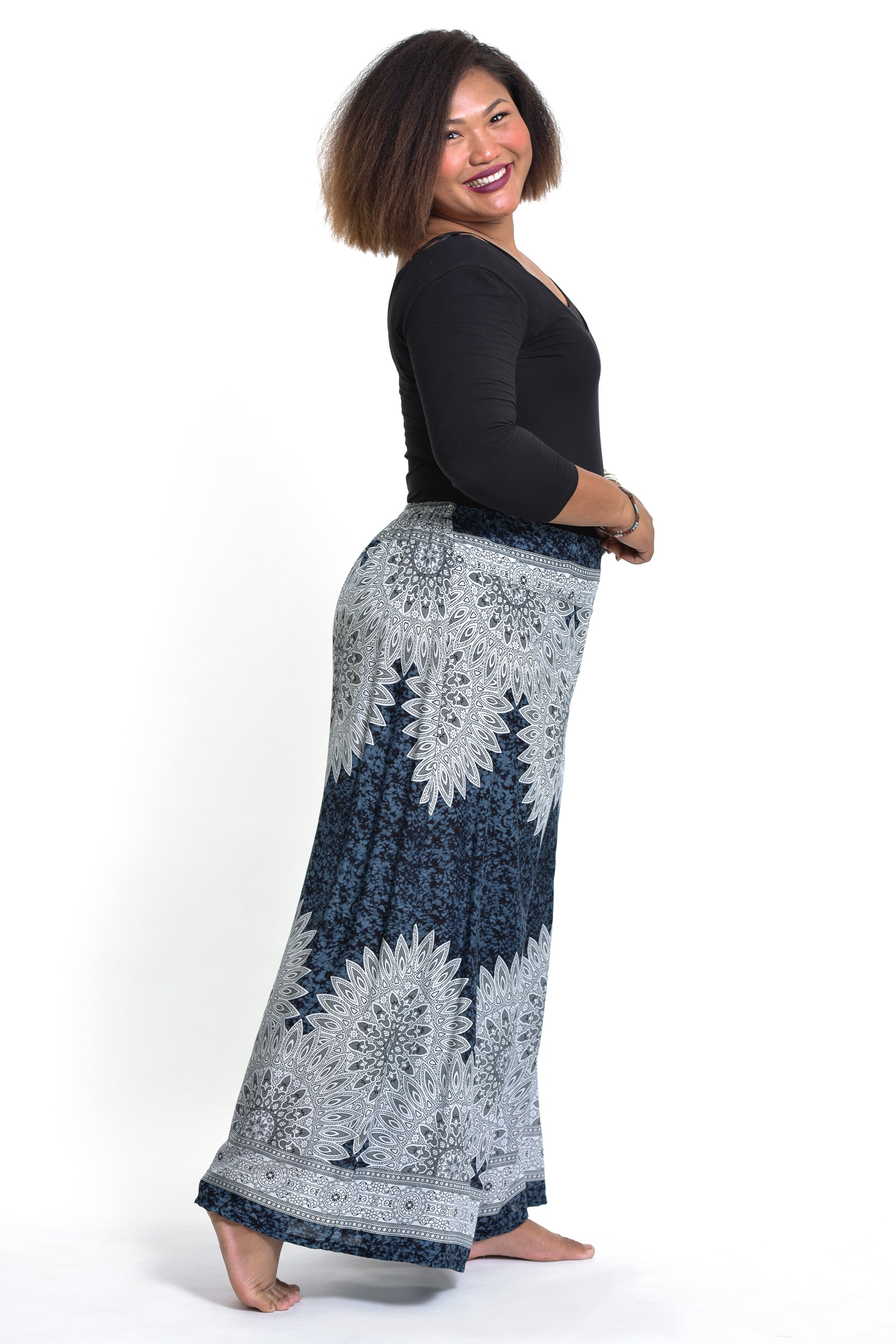Plus Size Marble Mandalas Palazzo Style Harem Pants in Indigo