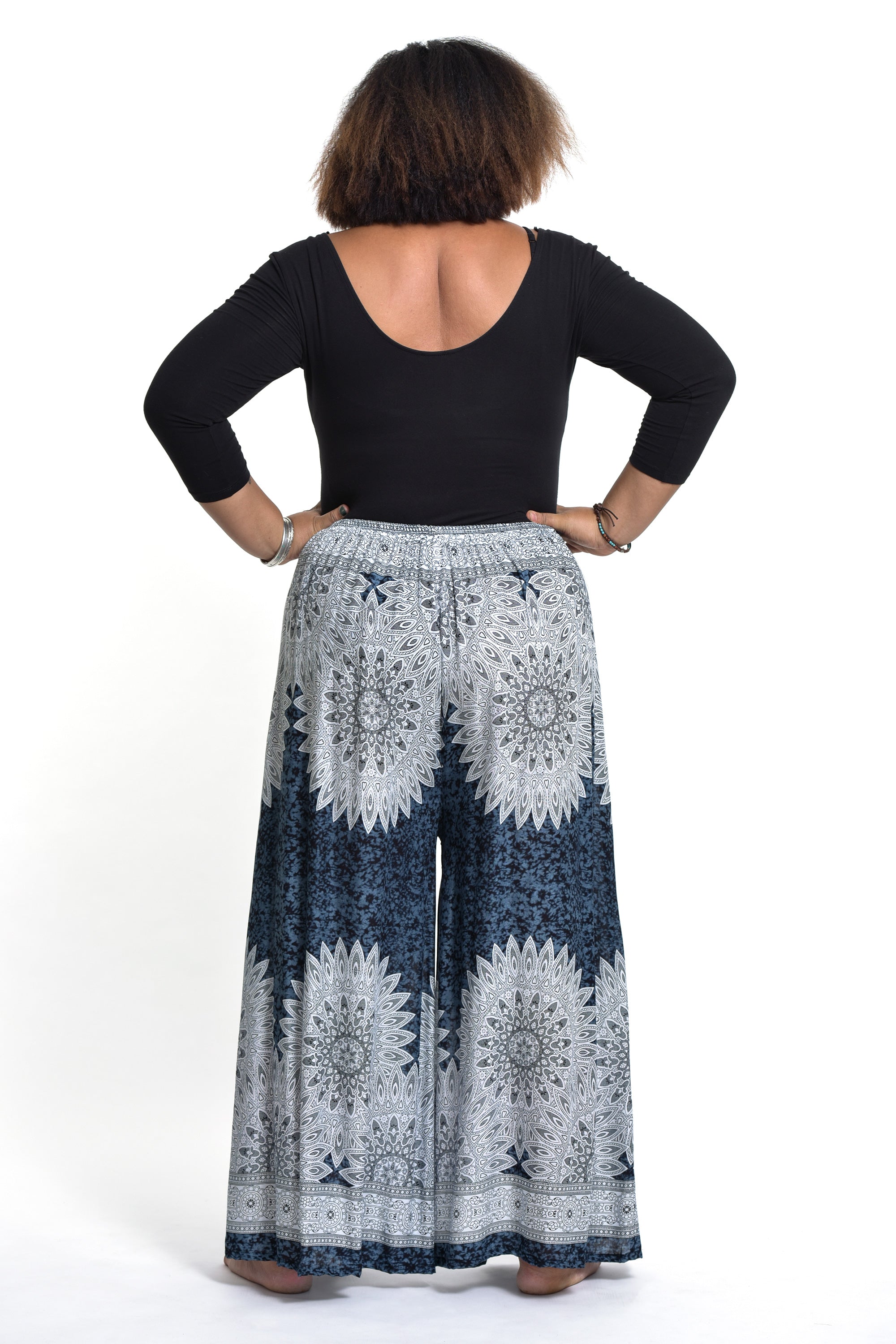 Plus Size Marble Mandalas Palazzo Style Harem Pants in Indigo