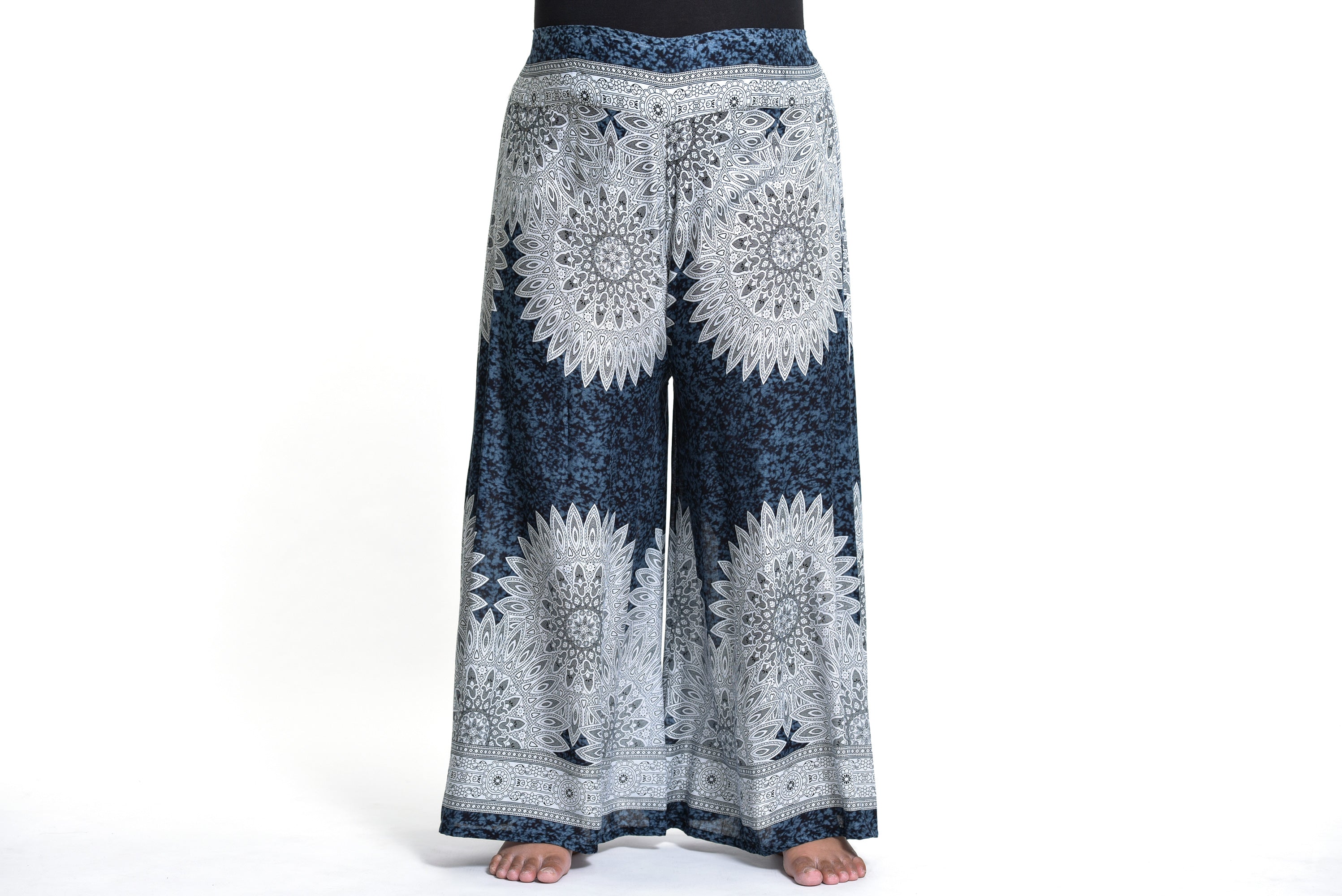 Plus Size Marble Mandalas Palazzo Style Harem Pants in Indigo