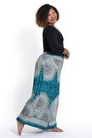 Plus Size Marble Mandalas Palazzo Style Harem Pants in Turquoise