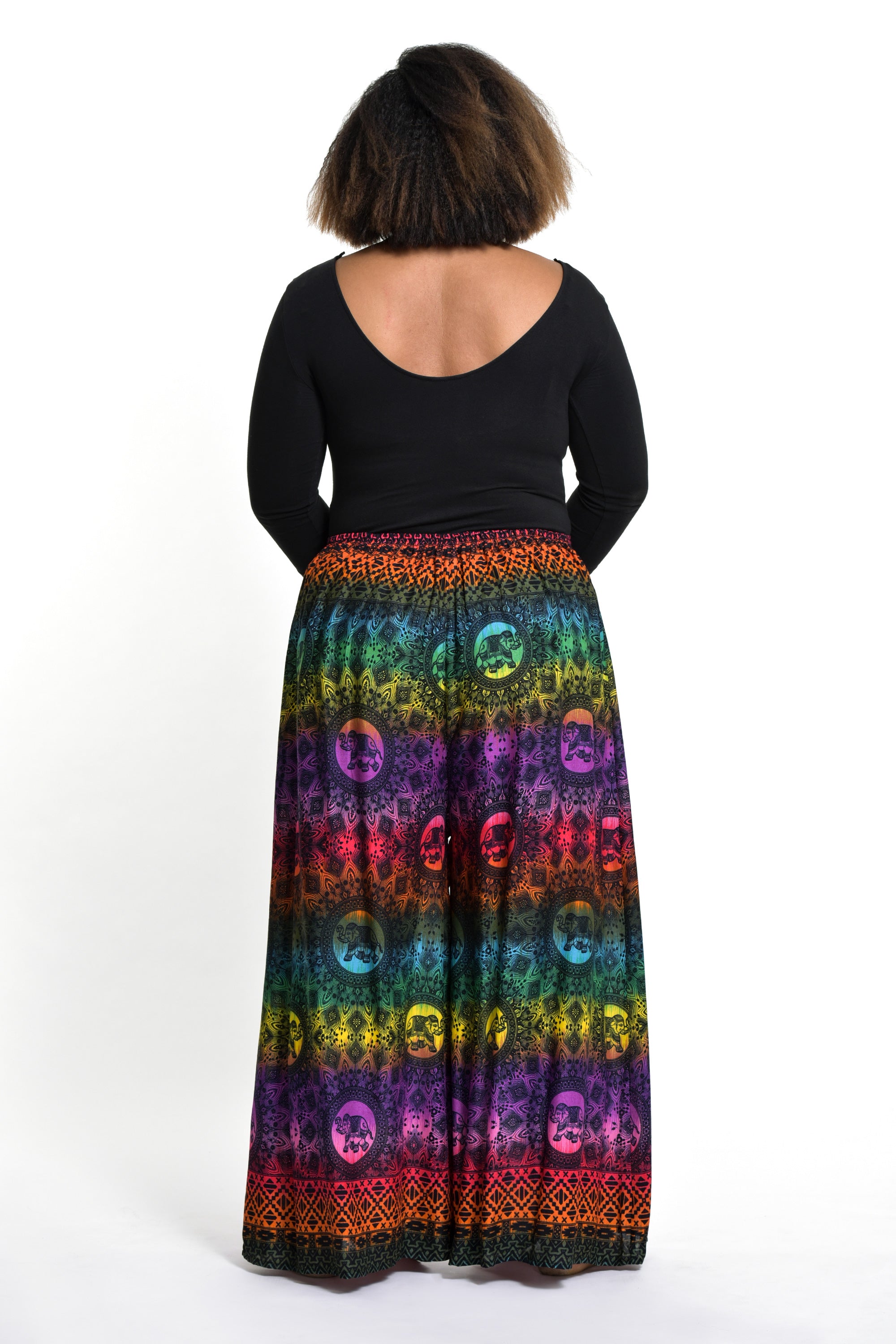 Plus Size Rainbow Elephant Palazzo Style Elephant Pants in Purple