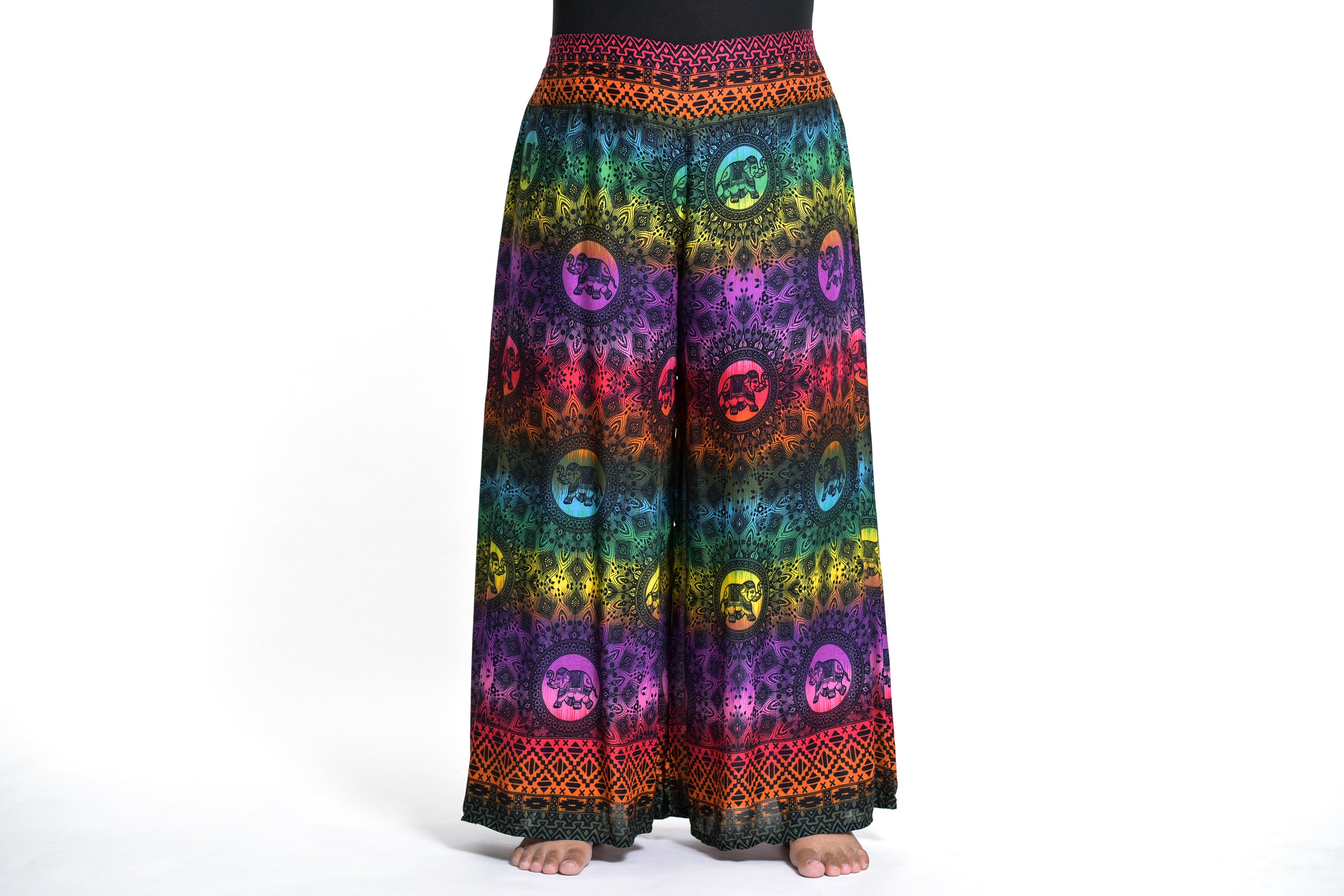 Plus Size Rainbow Elephant Palazzo Style Elephant Pants in Purple