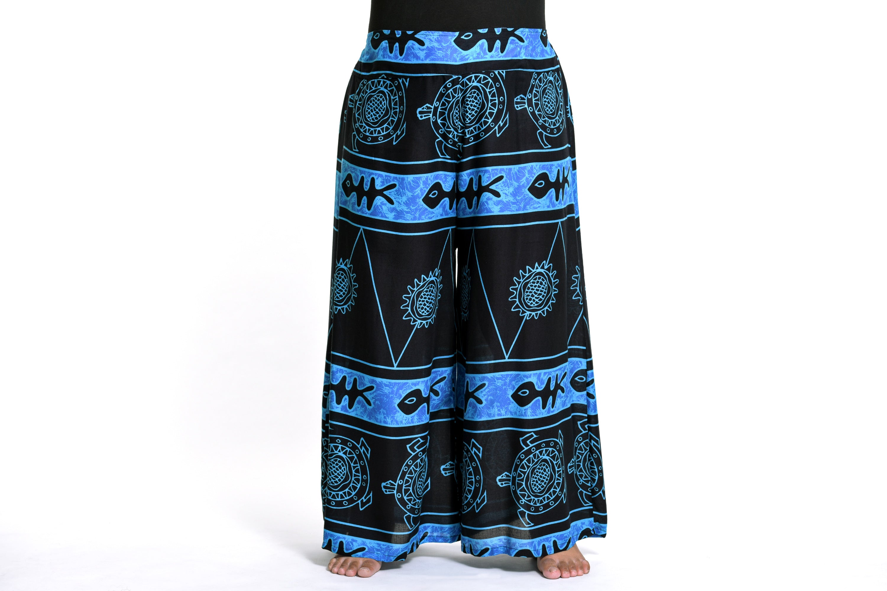 Plus Size Turtle Print Palazzo Style Harem Pants in Blue
