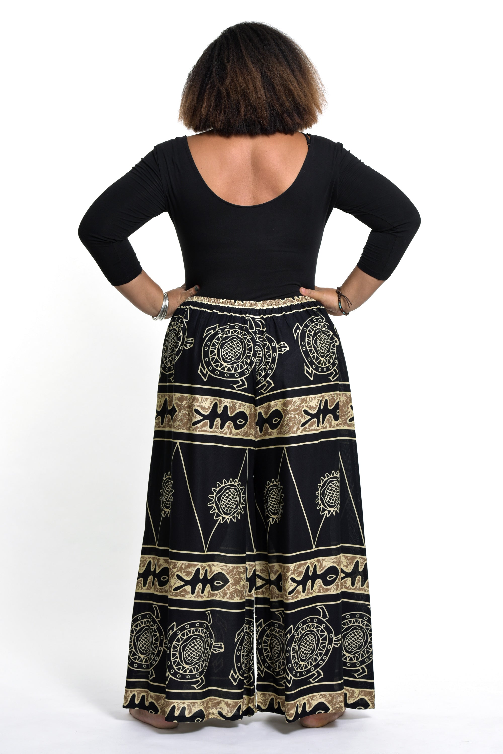 Plus Size Turtle Print Palazzo Style Harem Pants in Gold