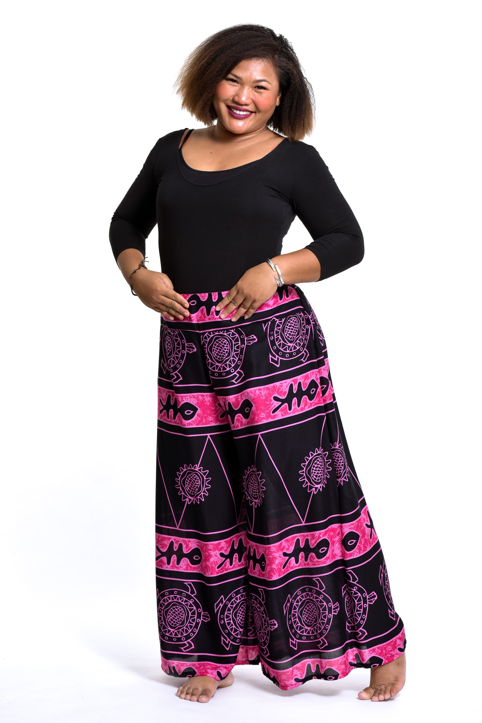 Plus Size Turtle Print Palazzo Style Harem Pants in Pink
