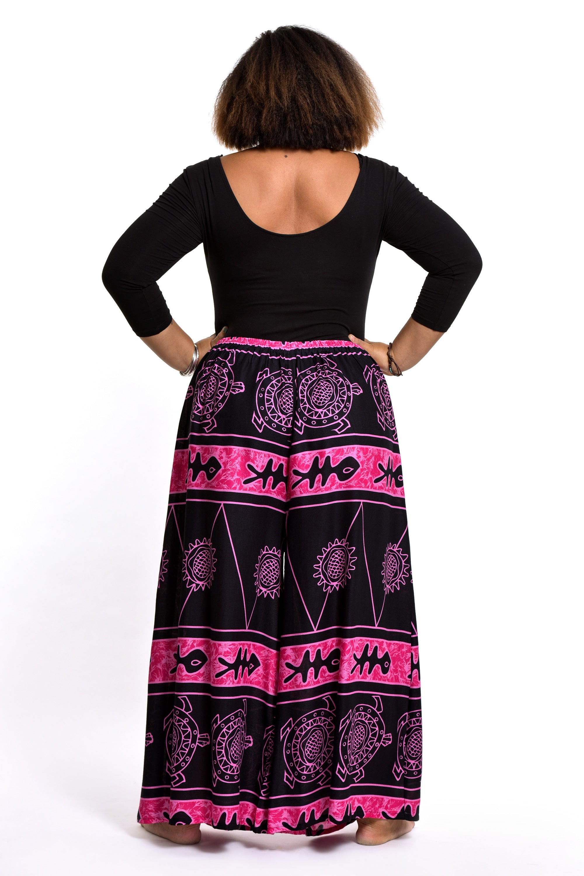 Plus Size Turtle Print Palazzo Style Harem Pants in Pink