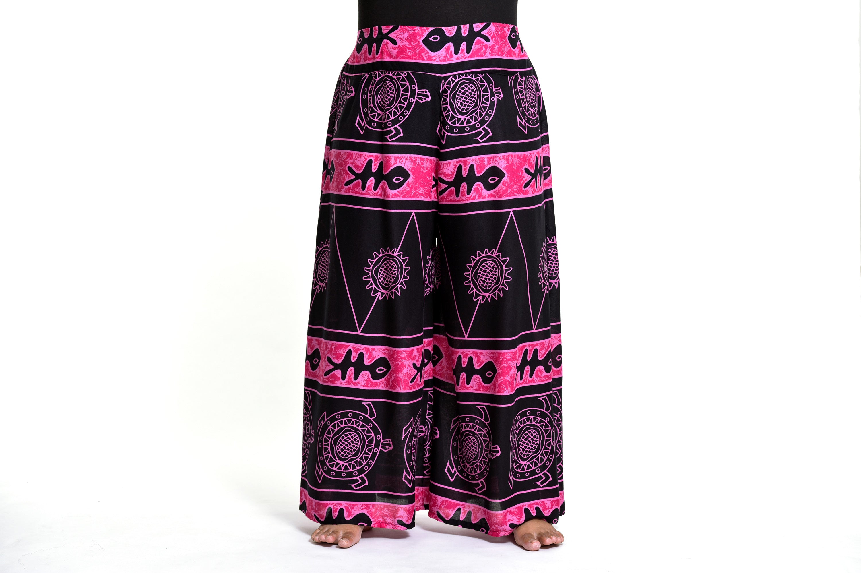Plus Size Turtle Print Palazzo Style Harem Pants in Pink
