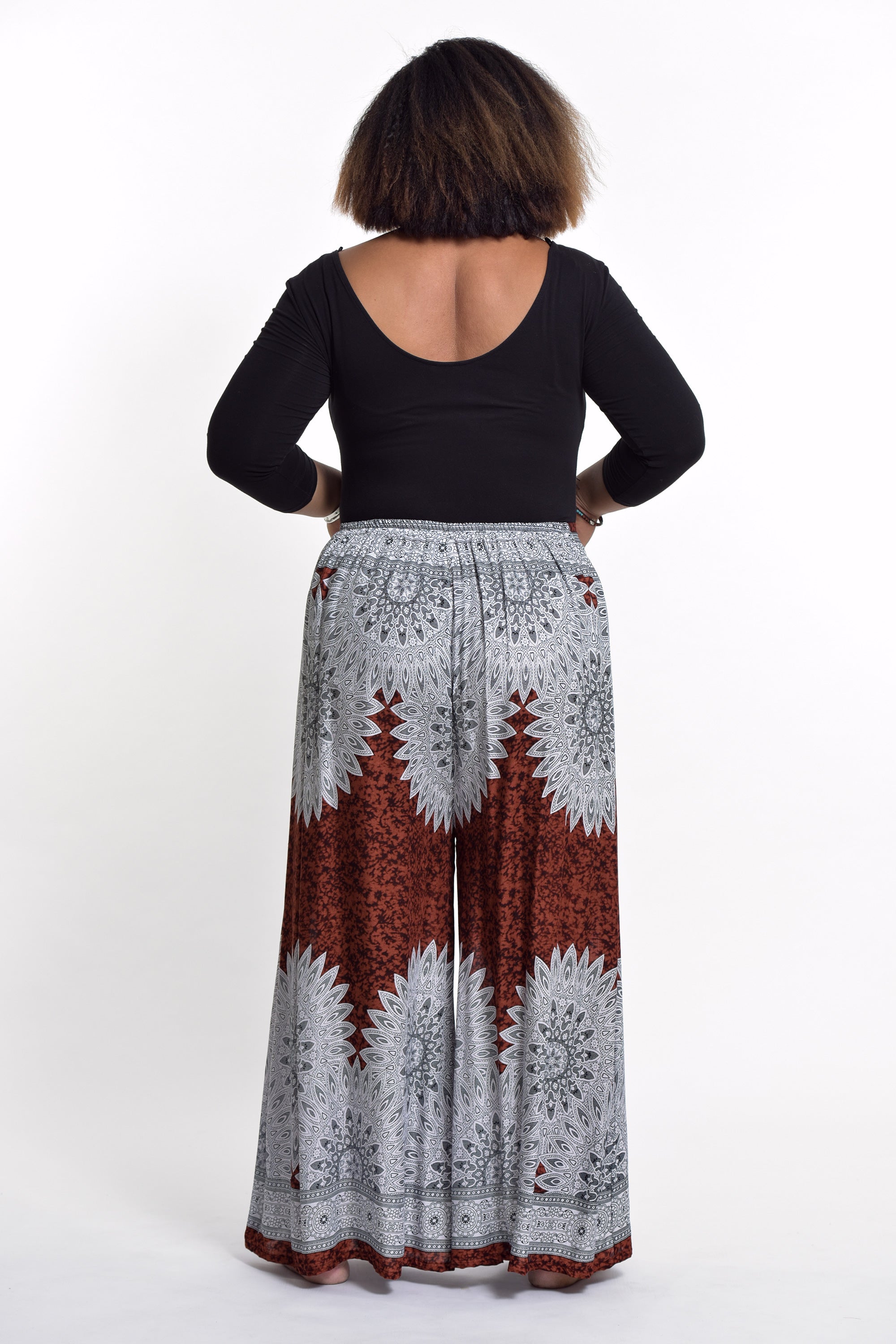 Plus Size Marble Mandalas Palazzo Style Harem Pants in Brown
