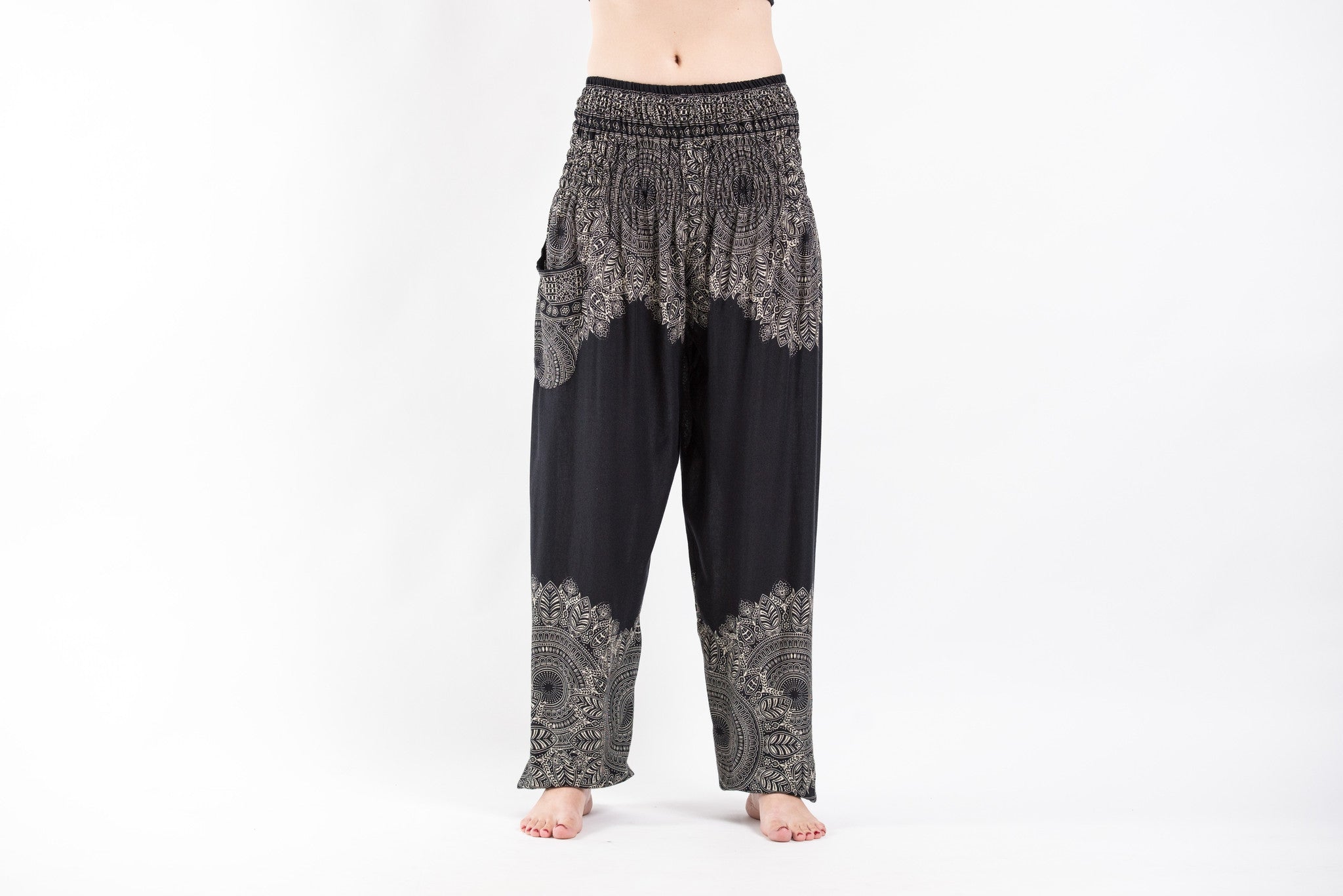 Floral Mandalas Women's Harem Pants in Black