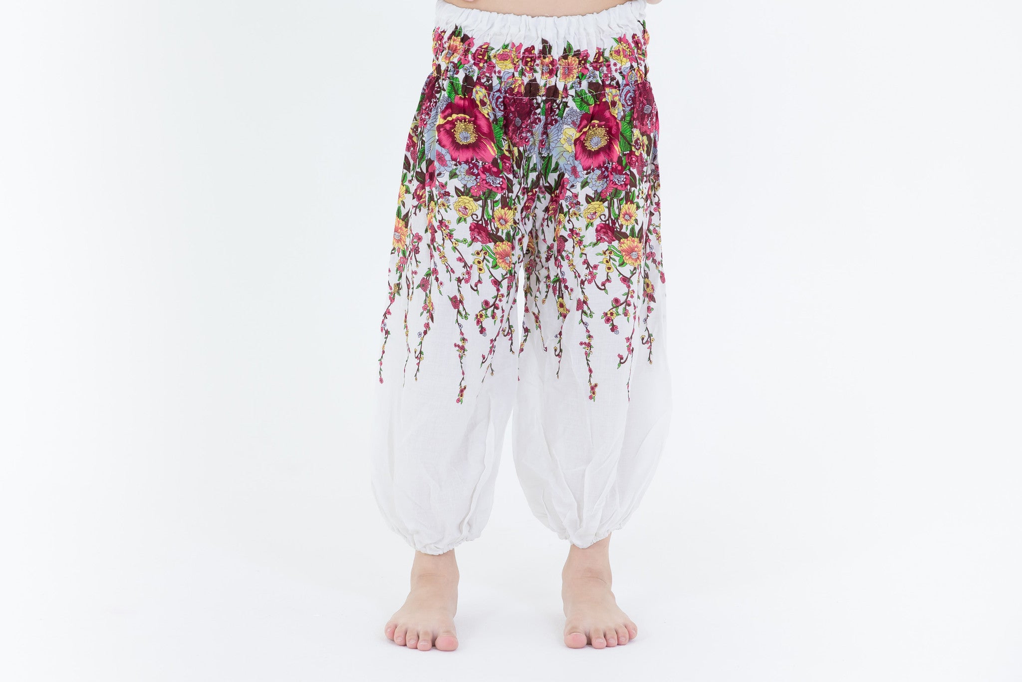 Floral Kids Harem Pants in White