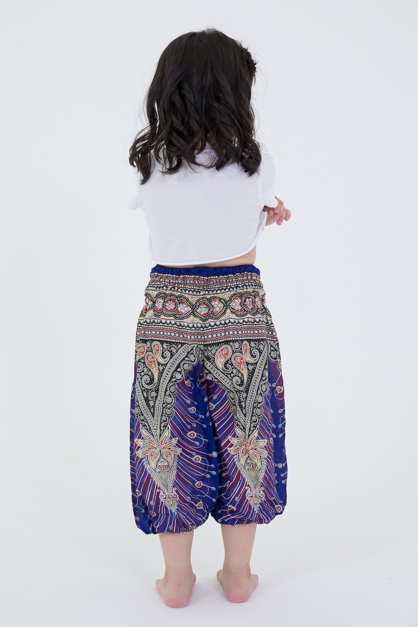 Peacock Feathers Kids Harem Pants in Blue