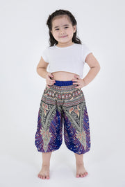 Peacock Feathers Kids Harem Pants in Blue