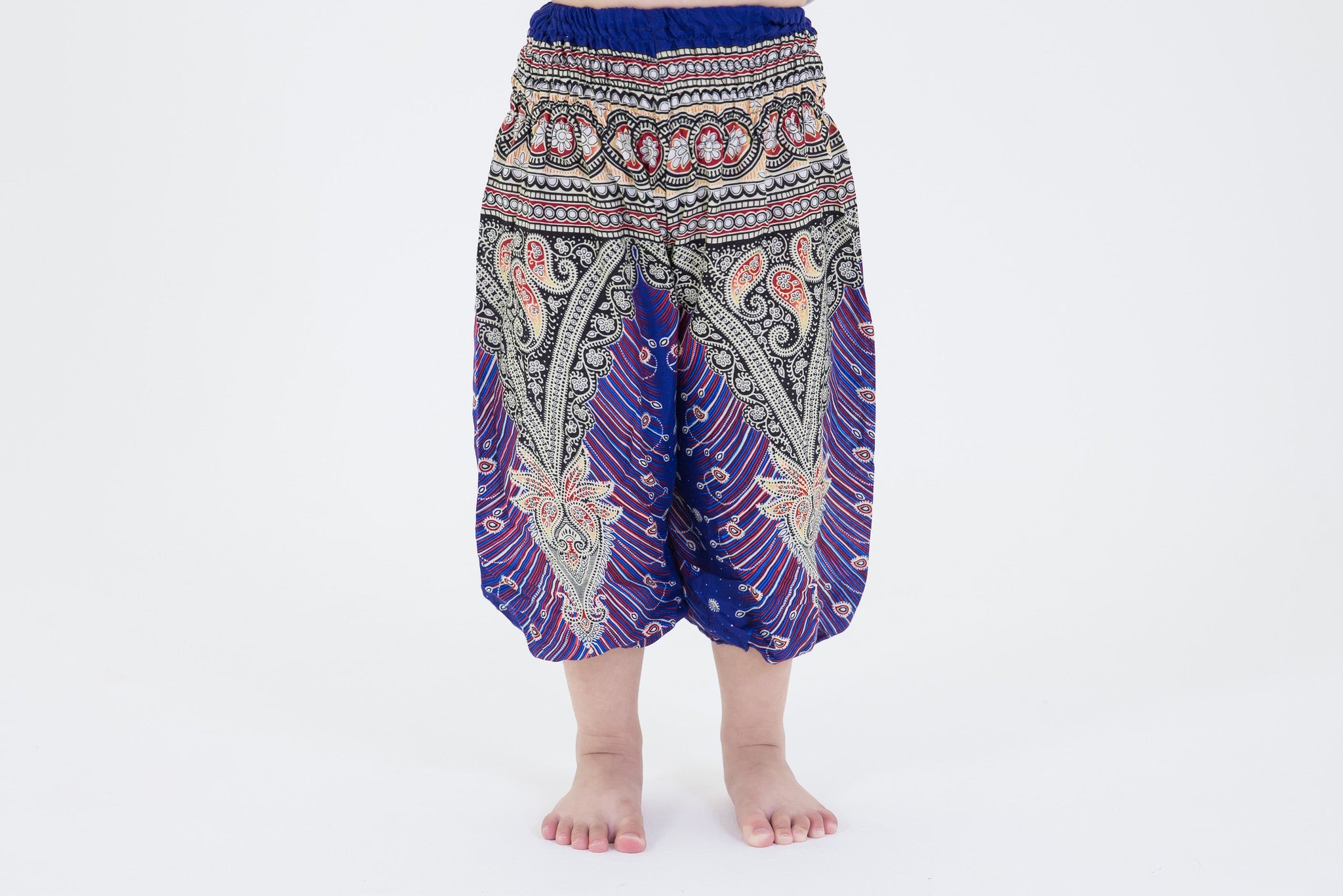 Peacock Feathers Kids Harem Pants in Blue