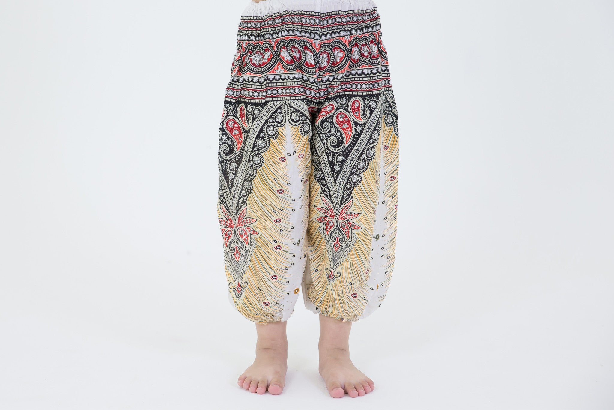 Peacock Feathers Kids Harem Pants in White