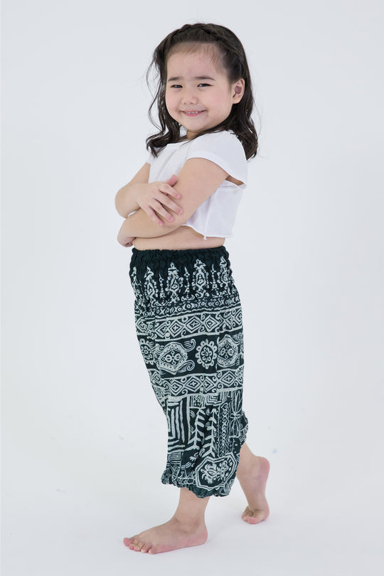 Tribal Prints Kids Harem Pants in Green