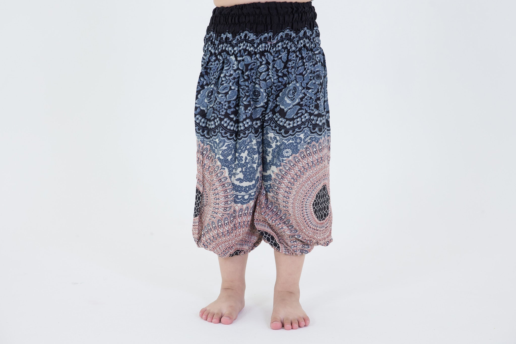 Geometric Mandalas Kids Harem Pants in Silver Gray