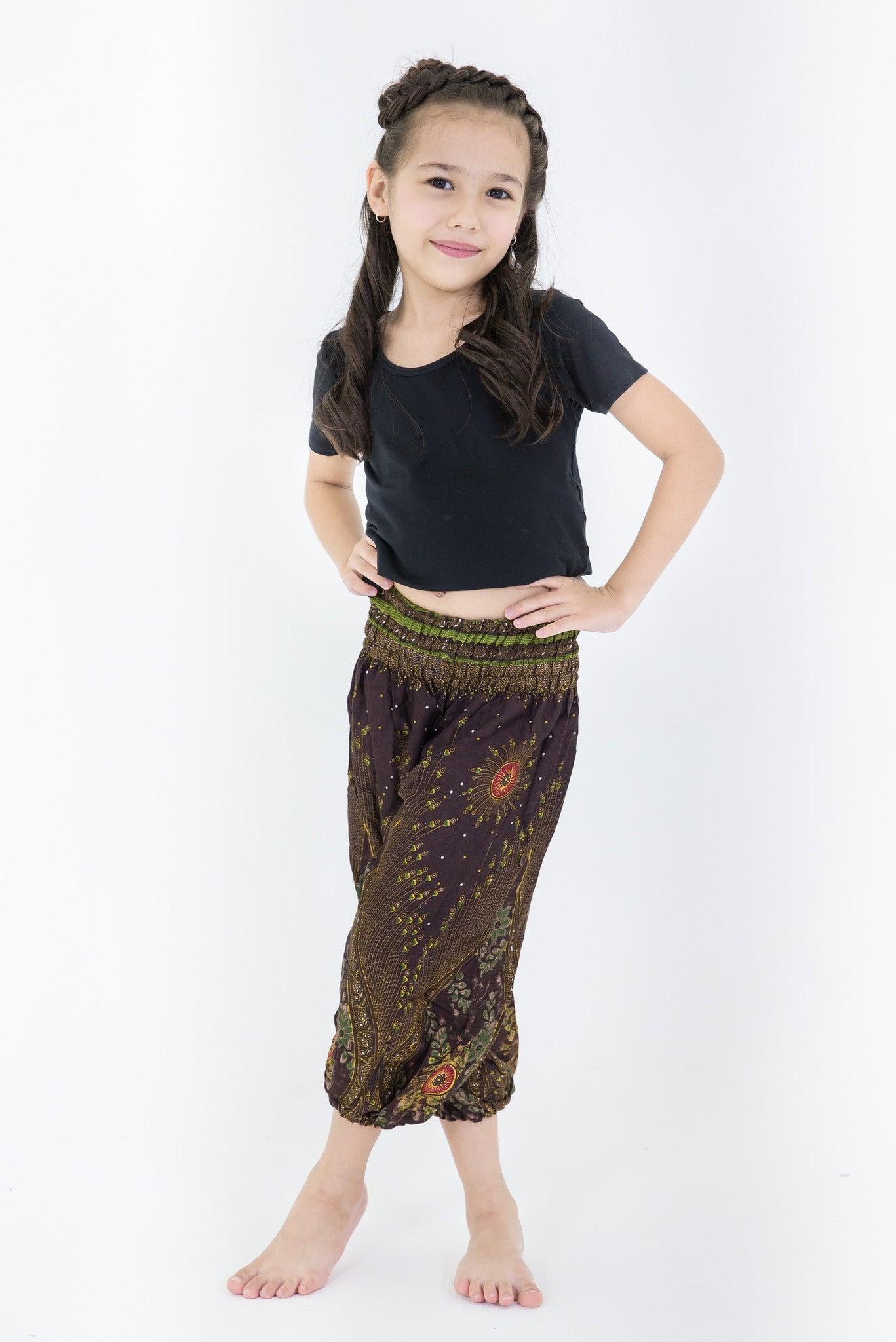 Peacock Eye Kids Harem Pants in Brown