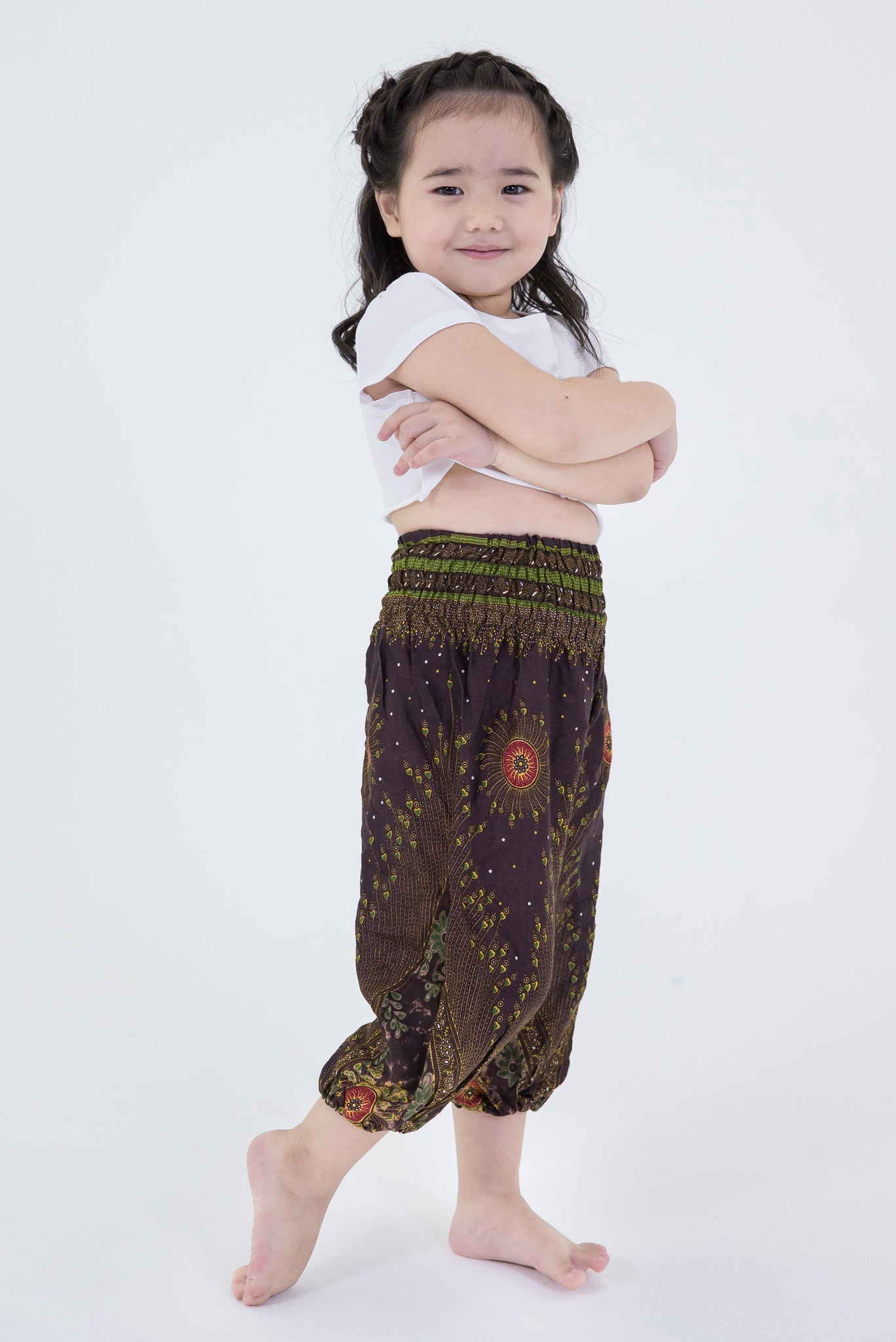 Peacock Eye Kids Harem Pants in Brown