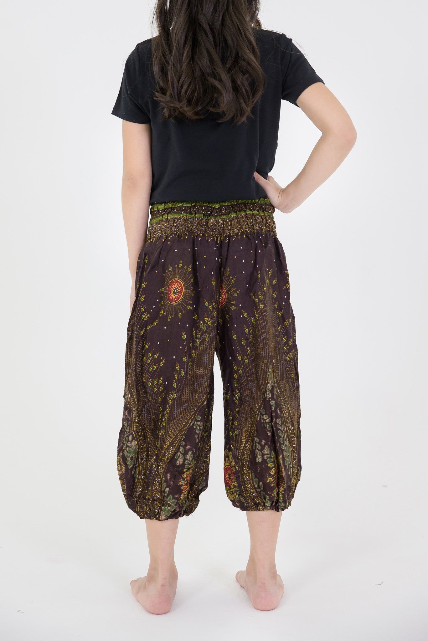Peacock Eye Kids Harem Pants in Brown