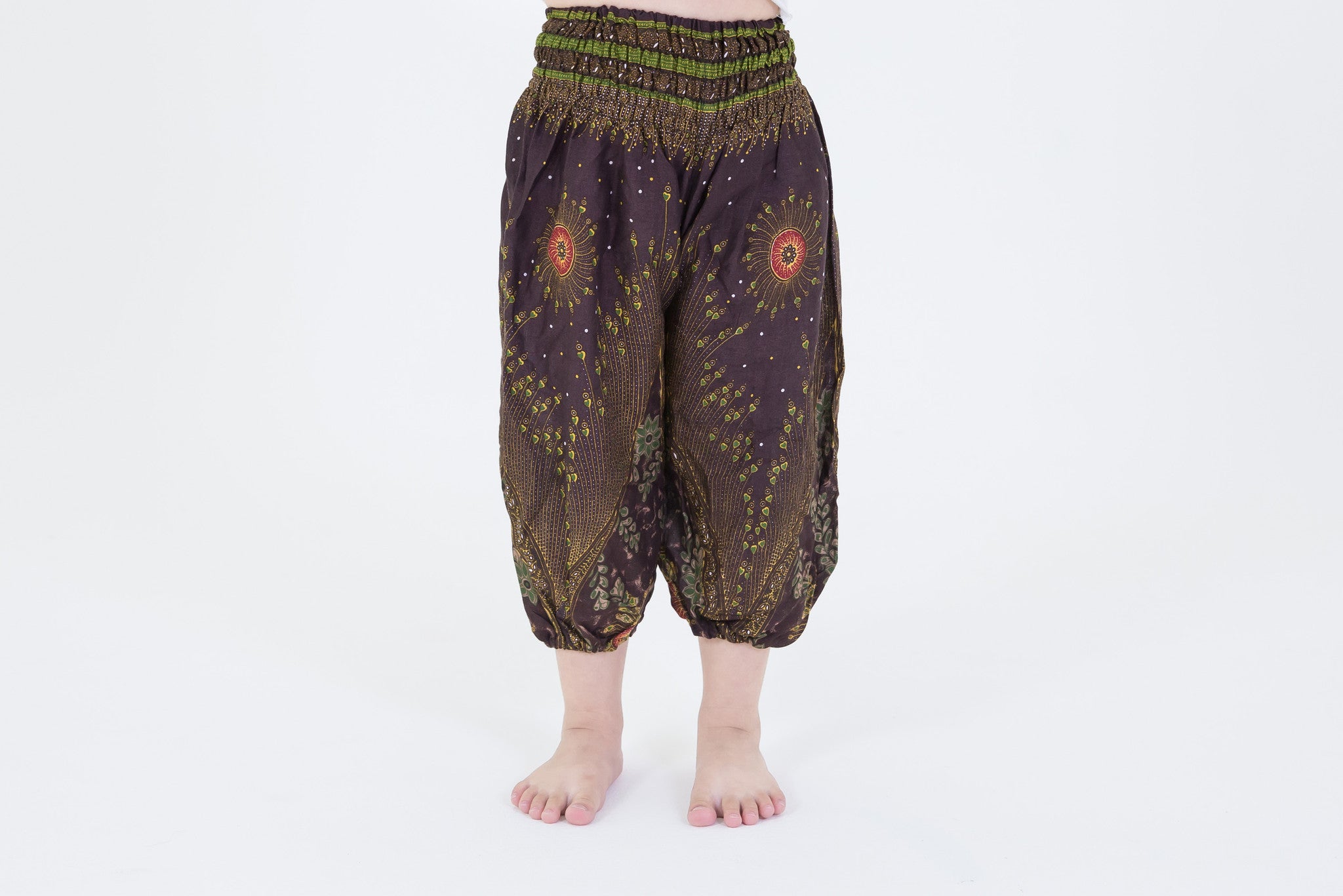 Peacock Eye Kids Harem Pants in Brown