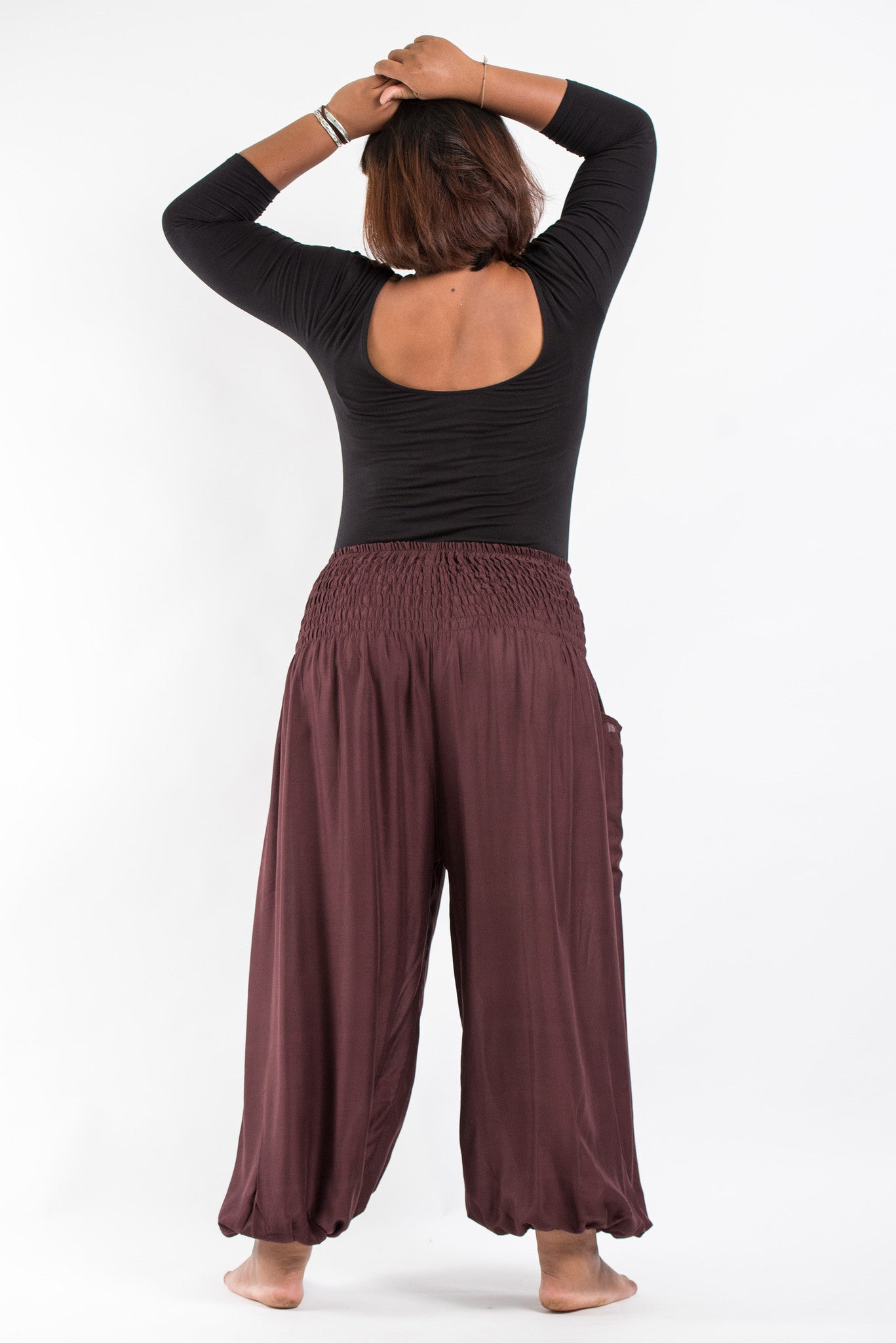 Plus Size Solid Color Women's Harem Pants in Brown