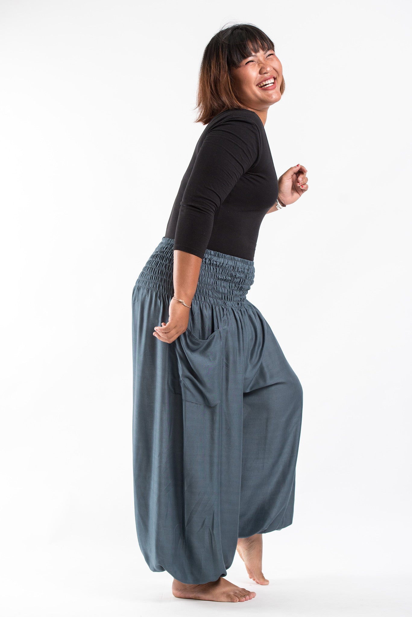 Plus Size Solid Color Women's Harem Pants in Gray