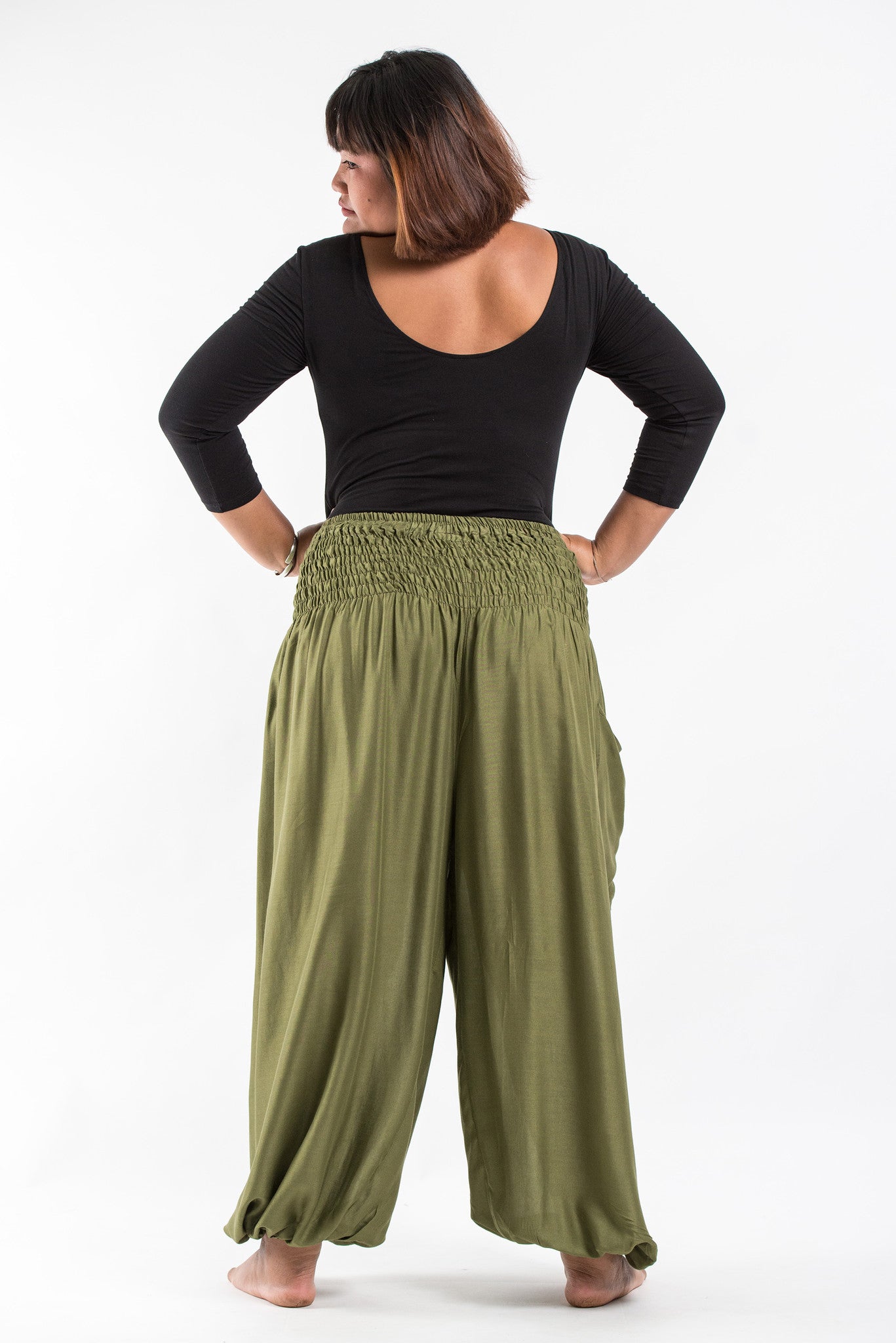 Plus Size Solid Color Women's Harem Pants in Olive