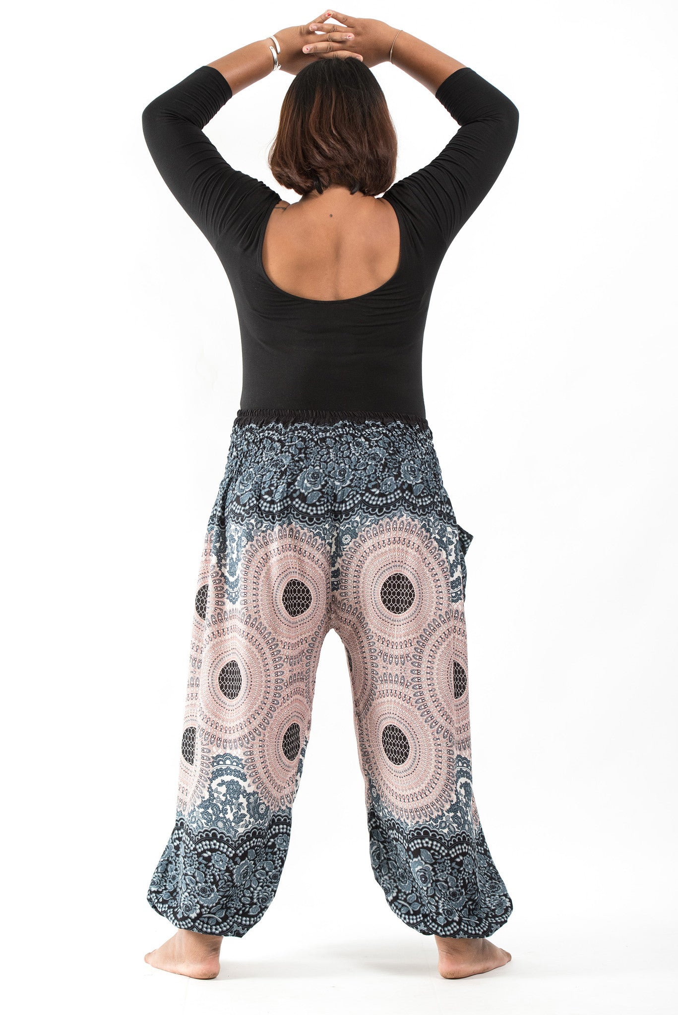 Plus Size Geometric Mandalas Women's Harem Pants in Silver Gray