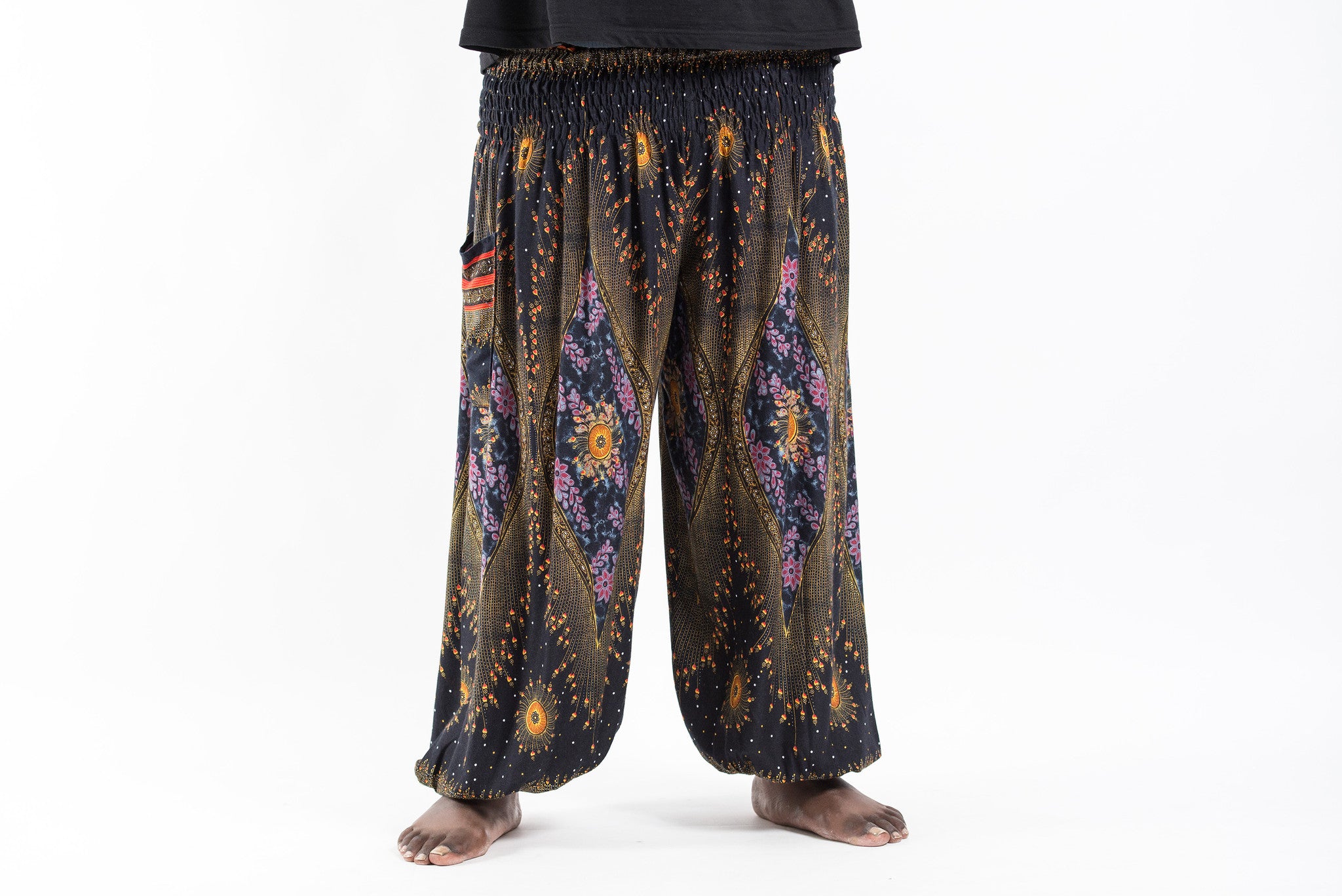 Plus Size Peacock Eye Men's Harem Pants in Black